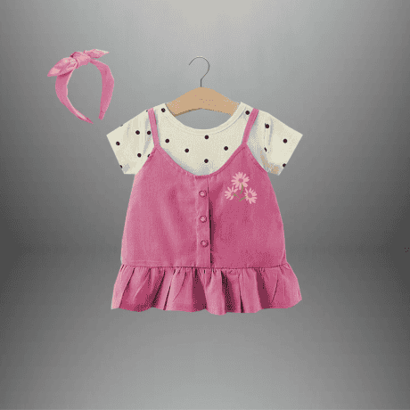 Toddler's pinafore dress with a top and a free hairband-RKFCTT076