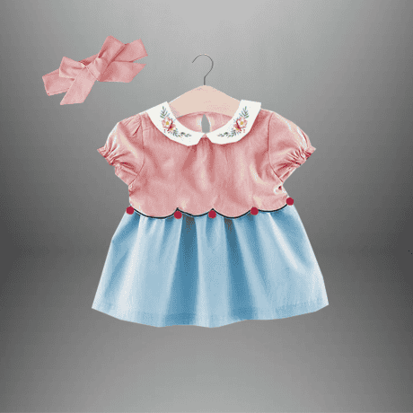 Toddler's pretty color blocked dress with a free hairband-RKFCTT072
