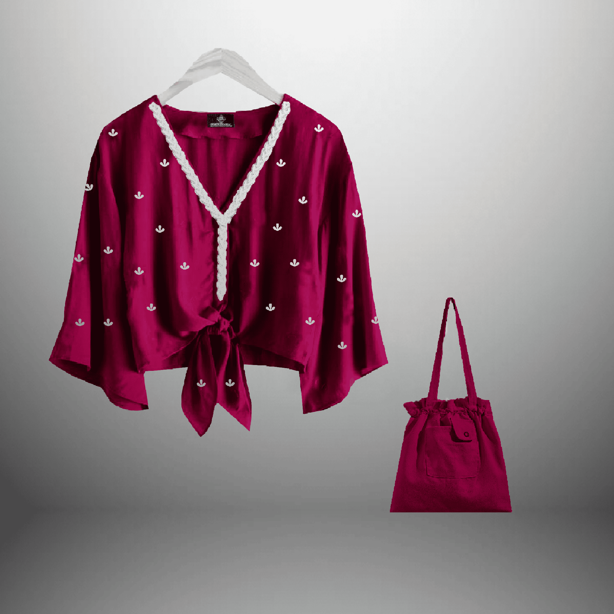 Women's tie up top with laces and floral motif-RCT137