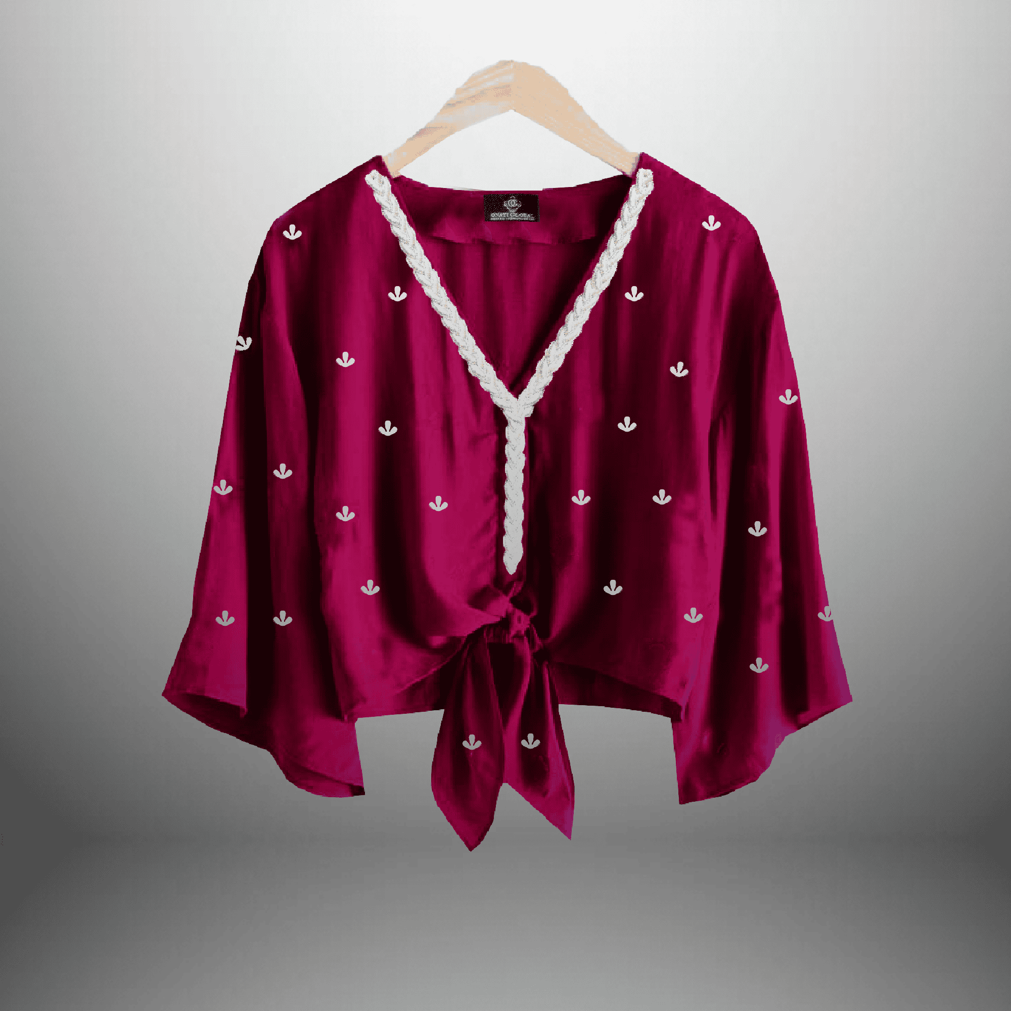 Women's tie up top with laces and floral motif-RCT137