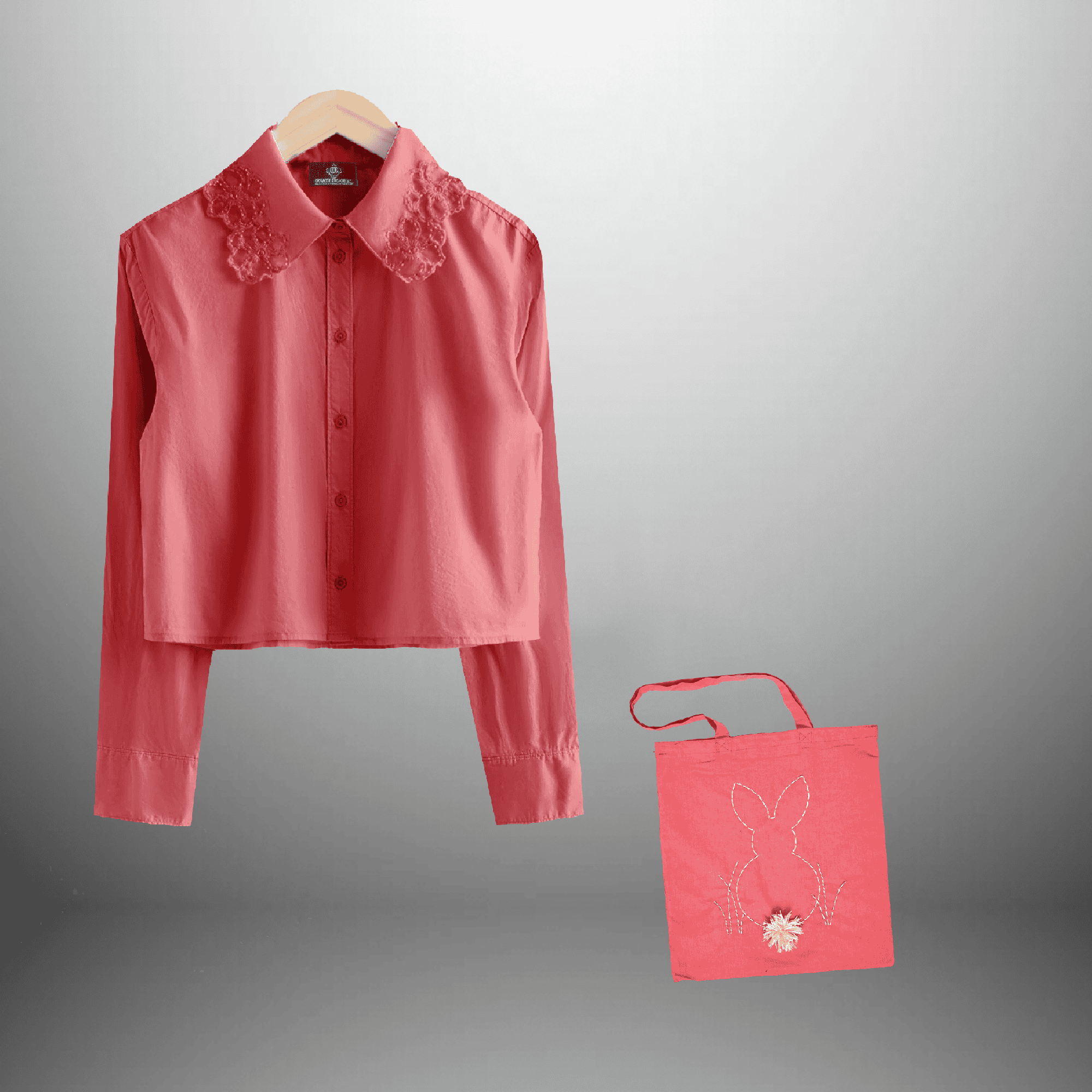 Women's peach color shirt with beautiful bead hand embroidery work with a free tote bag-RCT138