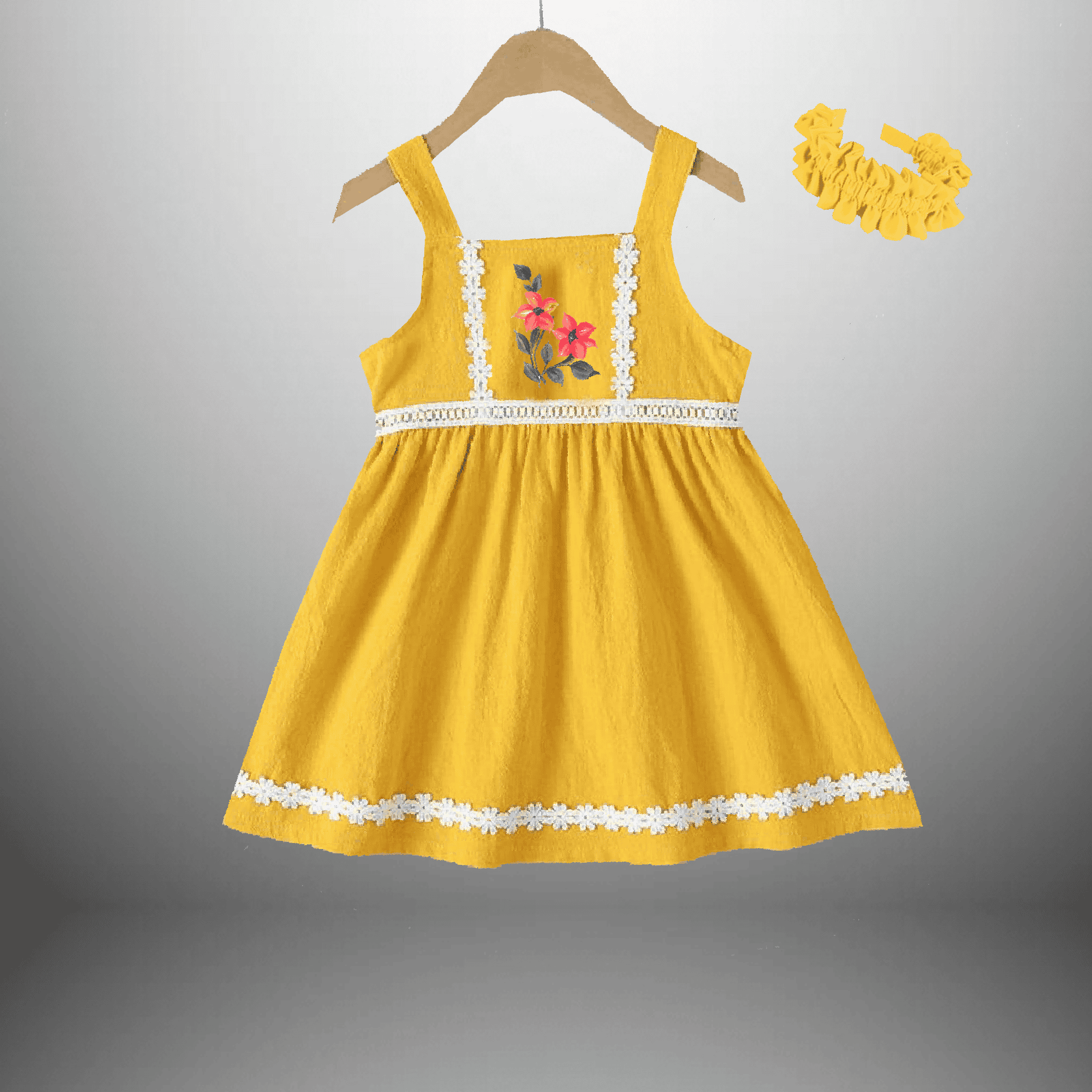 Girl's yellow dress with laces on it -RKFCW413