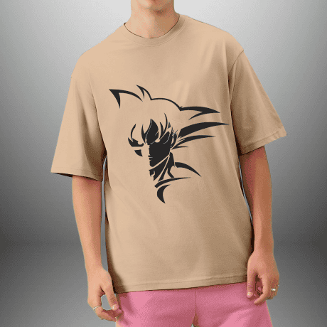 Men's beige printed T-shirt-RKTM008