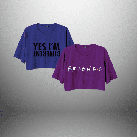 Pack Of 2 Women's Graphic Printed Purple & Blue Crop Tees-RKTWCO002