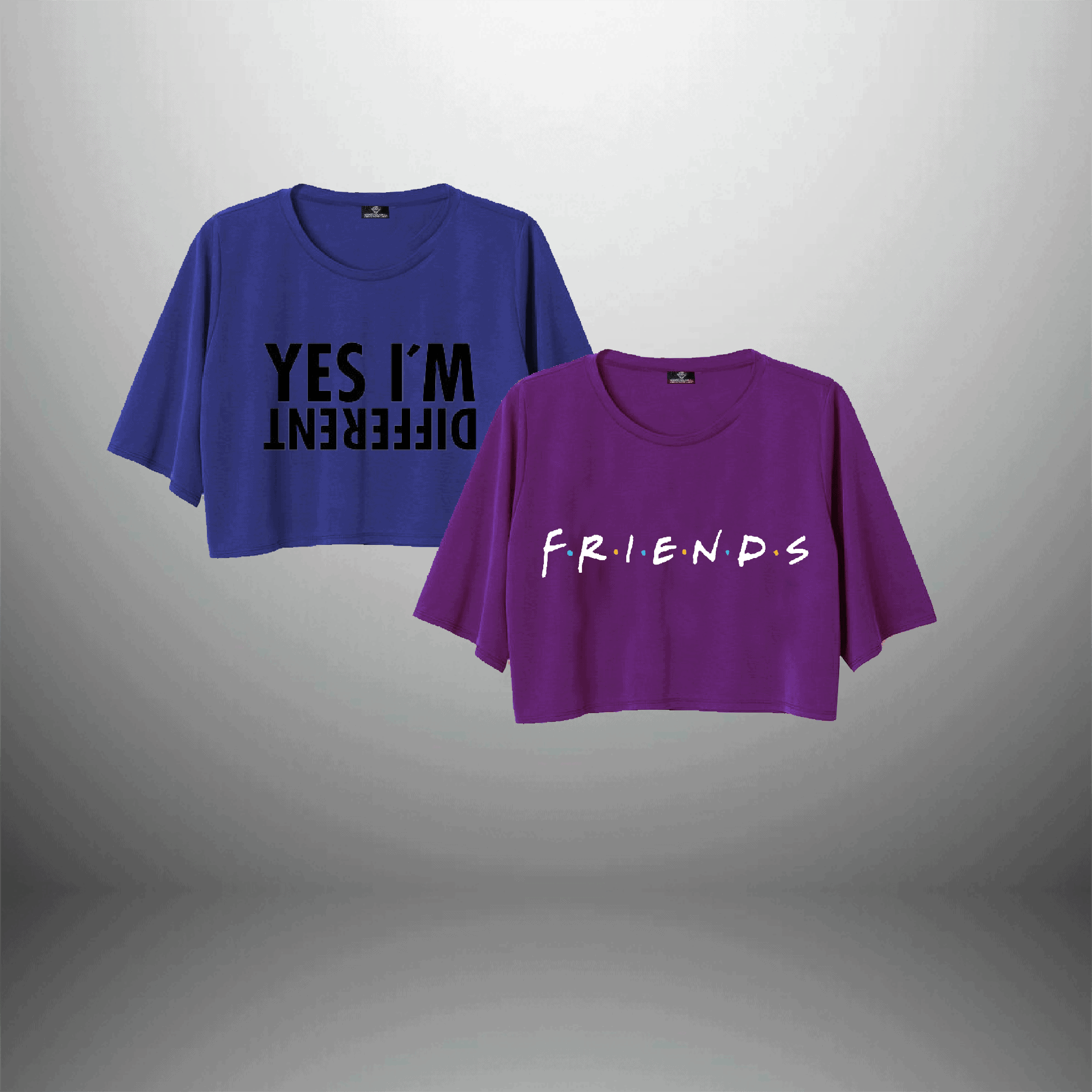 Pack Of 2 Women's Graphic Printed Purple & Blue Crop Tees-RKTWCO002