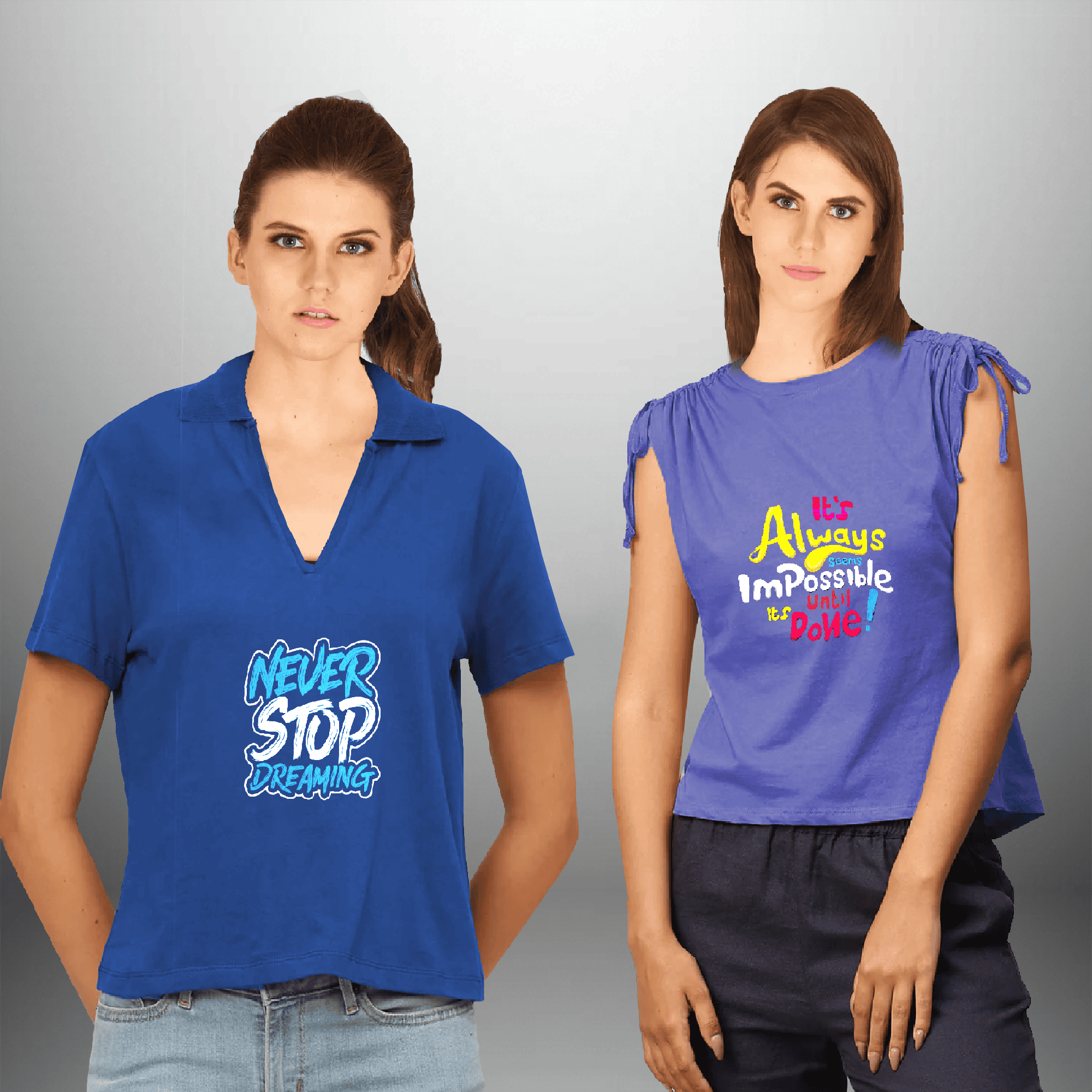 Women's  Graphic Printed Blue T-Shirts Pack Of 2-RKTWCO003