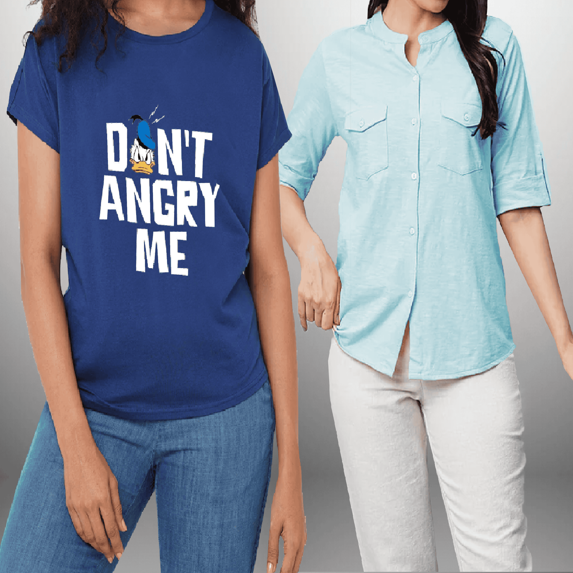 Pack Of 2 Women's Half Sleeve T-Shirt And Shirt Style Top-RKTWCO005