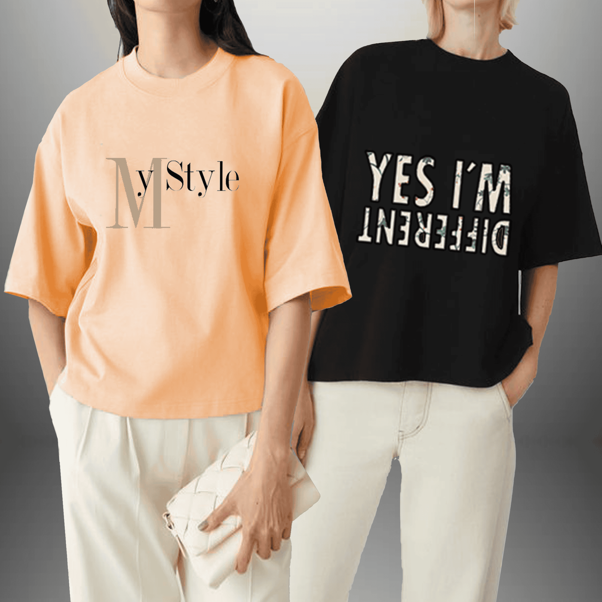 Pack Of 2 Women's Oversized Peach T-Shirt And Solid Black T-Shirt -RKTWCO007