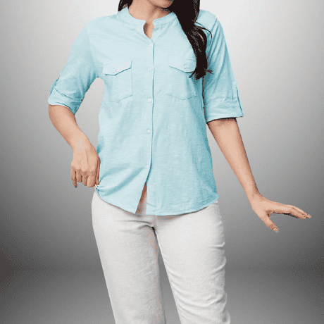 Women's Knits Shirt Style Top With Front Pockets- RKTW010