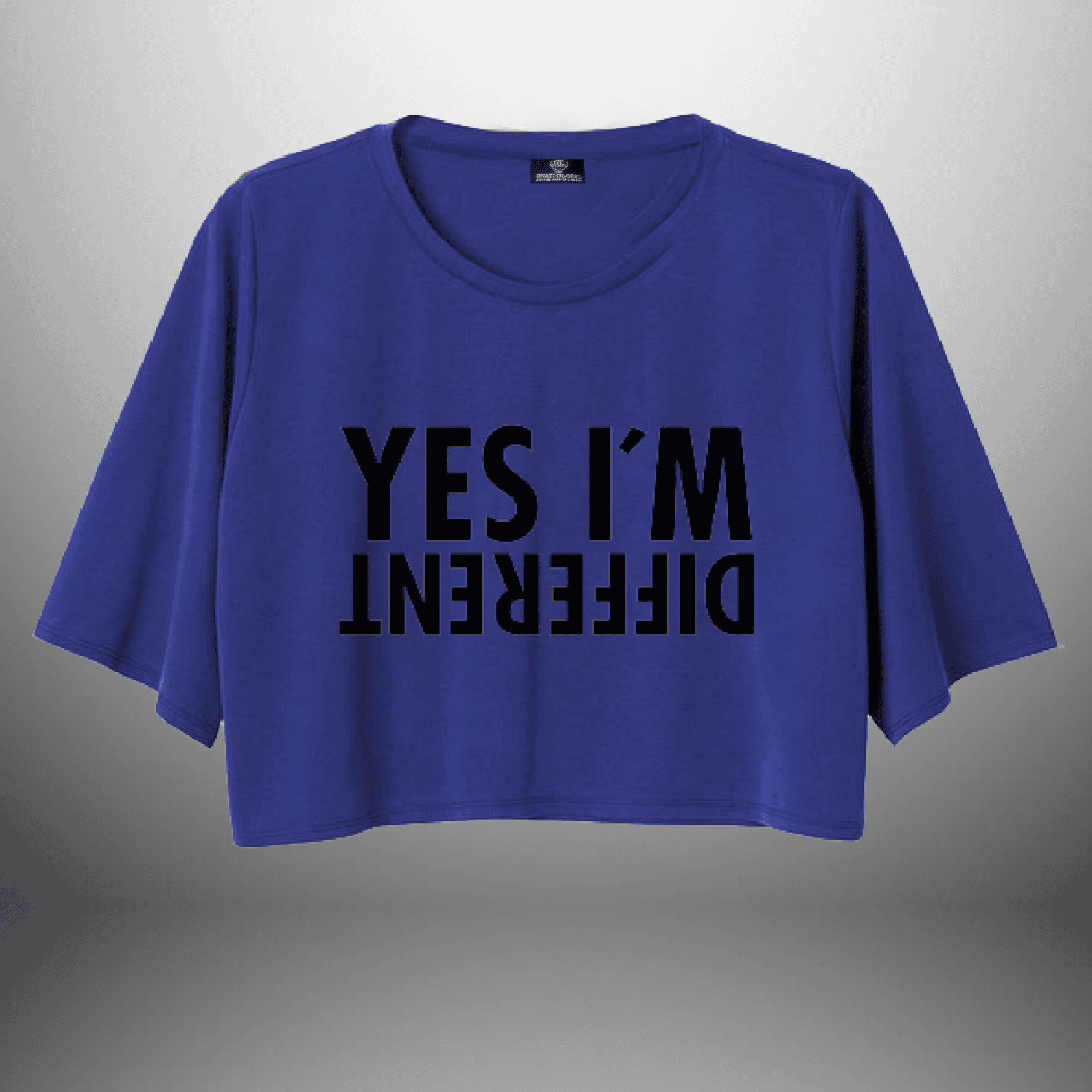 Women's Blue Printed Crop Tee (Yes I'M Different)-RKTW001