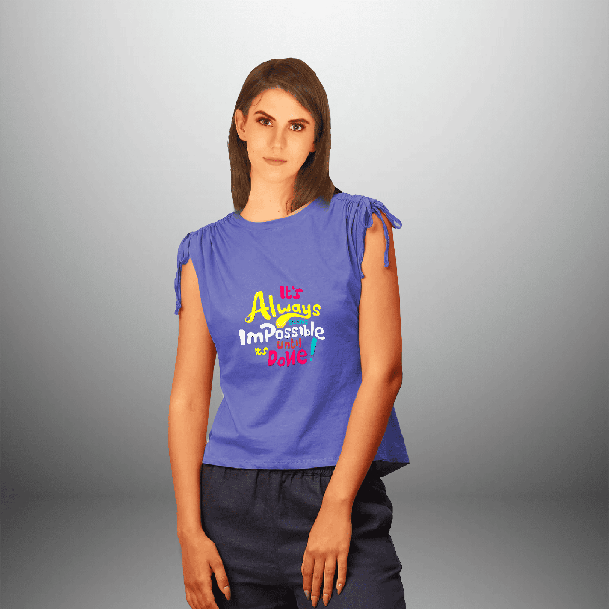 Women's T-Shirt With  Shoulder Ties-RKTW002
