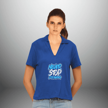 Women's Blue V Neck Collar T-Shirt-RKTW003