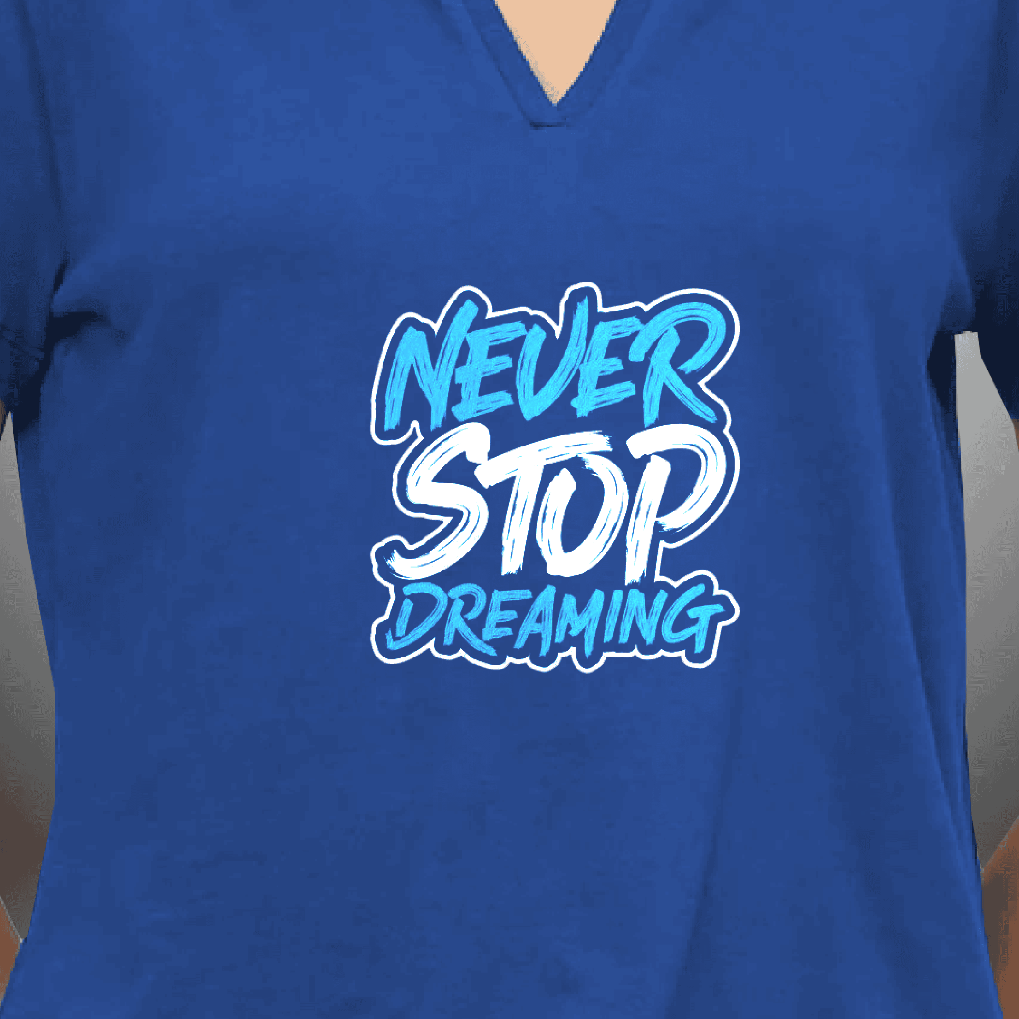 Women's Blue V Neck Collar T-Shirt-RKTW003