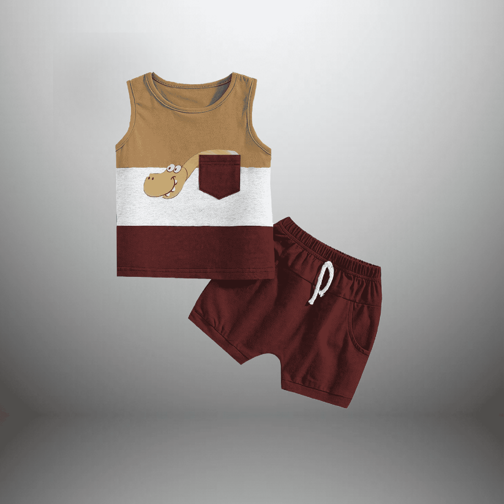 Boy's color blocked 2 piece set of a shorts and sleeveless t-shirt with a pocket -RKFCW429