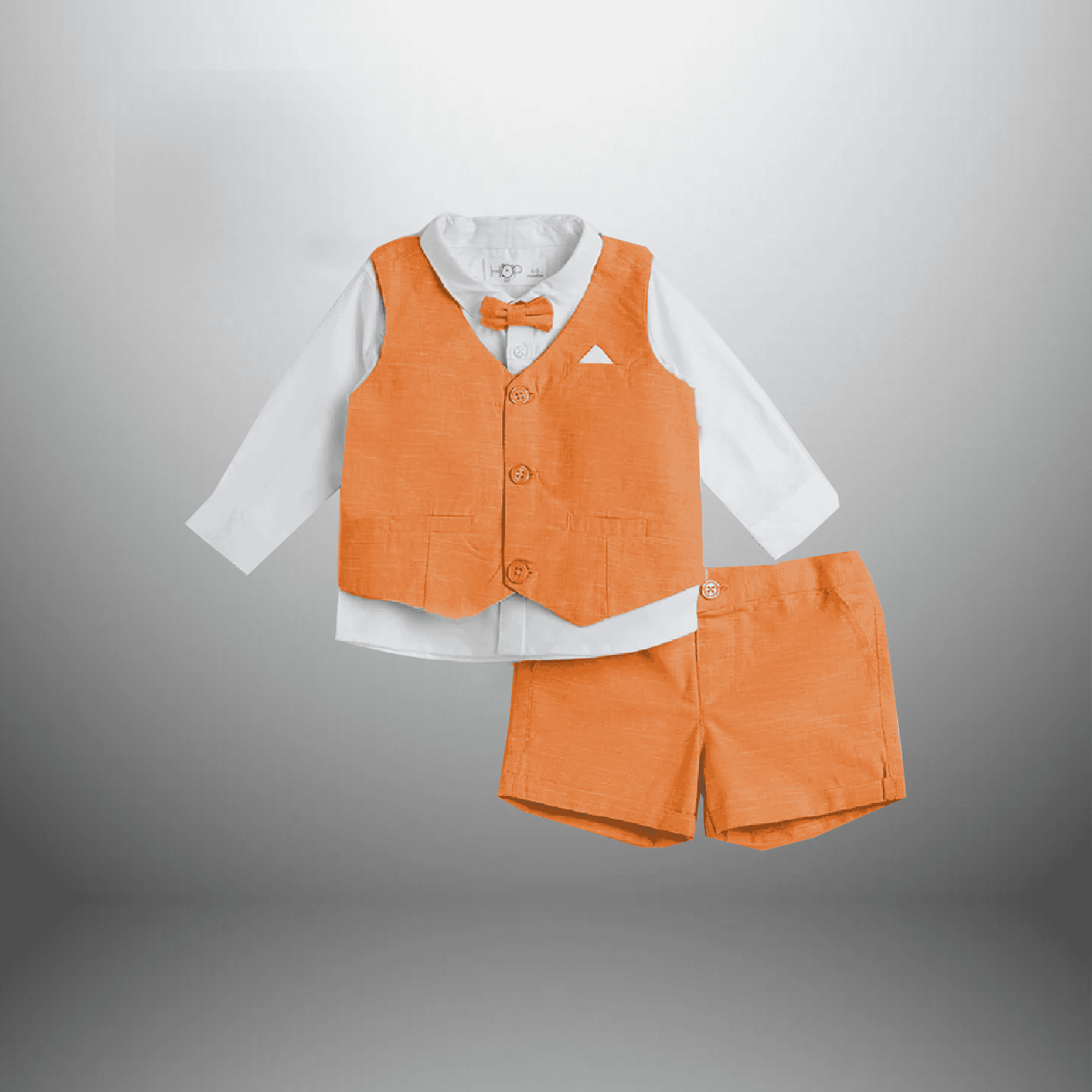 Boy's Khadi blend 3 piece set of a shorts, Shirt and a waistcoat  with a bow-RKFCW428