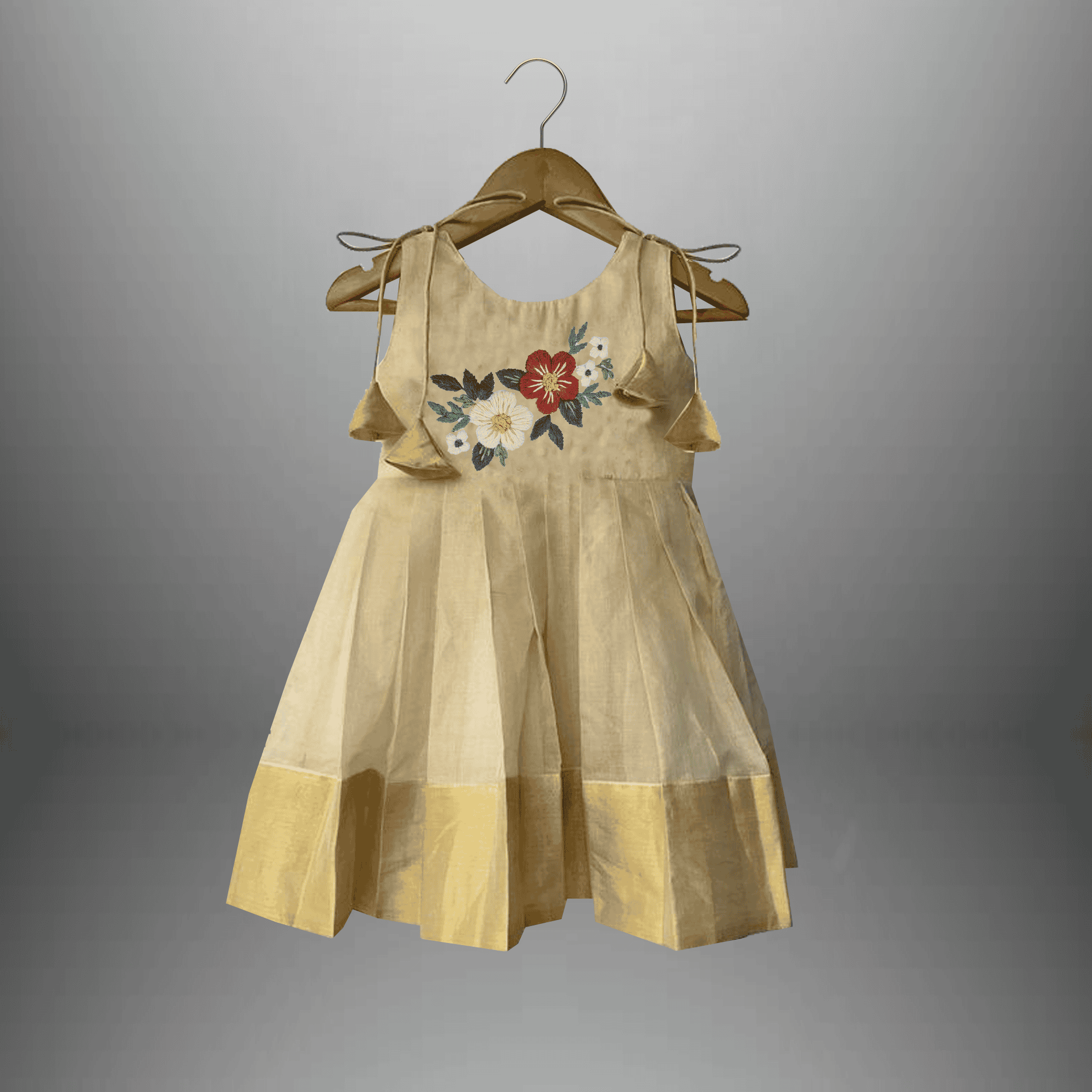 Girl's pretty kasavu cotton dress-RKFCW433