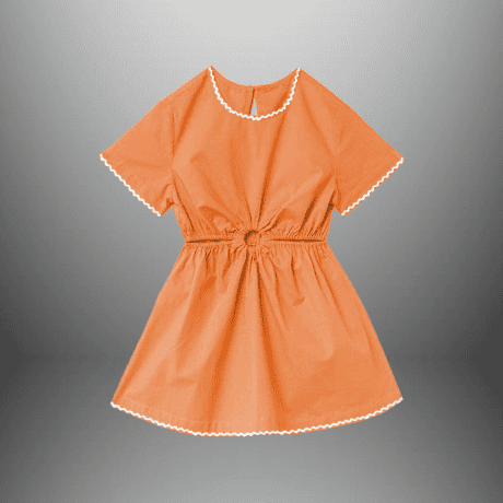 Girl's Orange Cut piece frock with border lace-RKFCW426