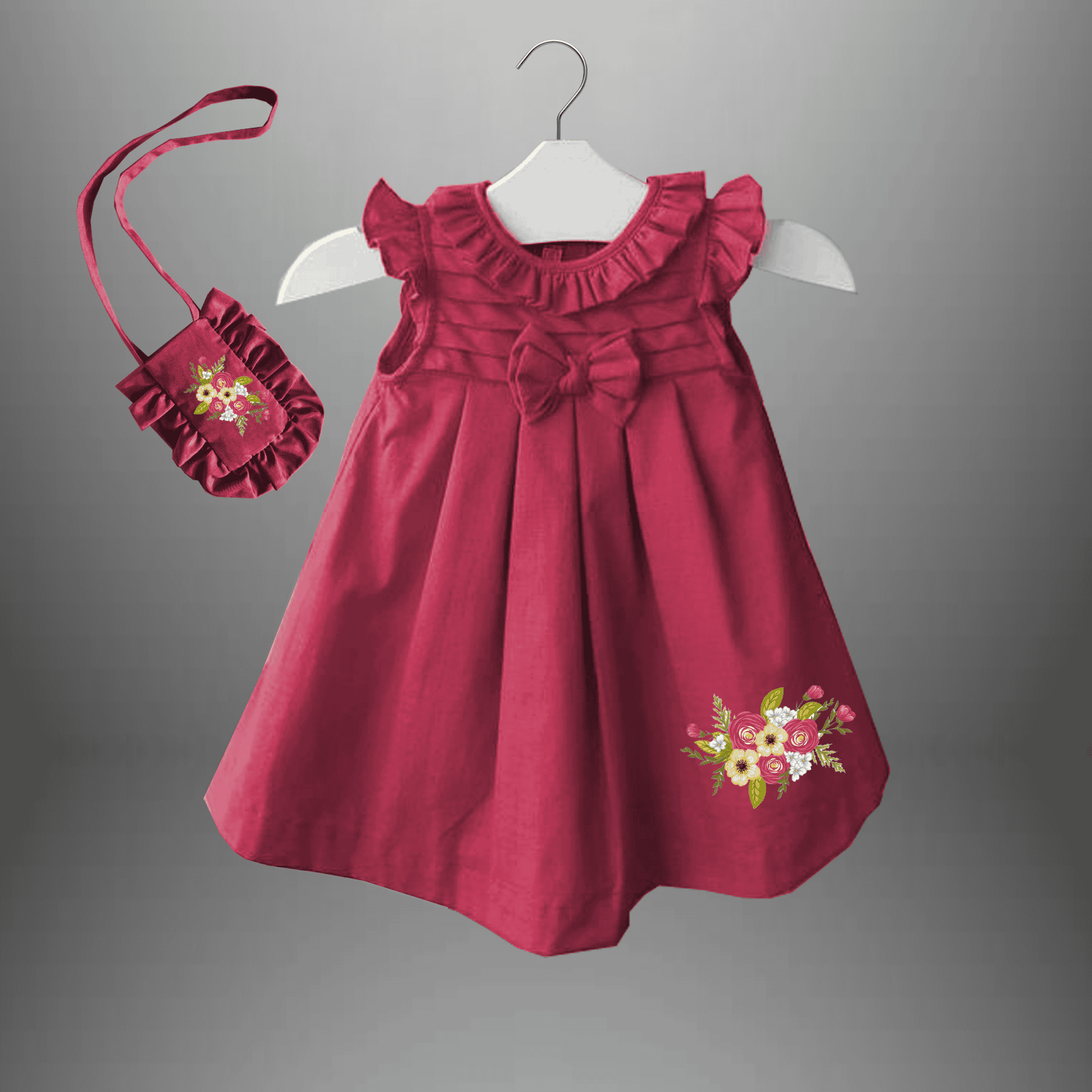 Girl's dress with pleats and frills & a free handbag-RKFCW422