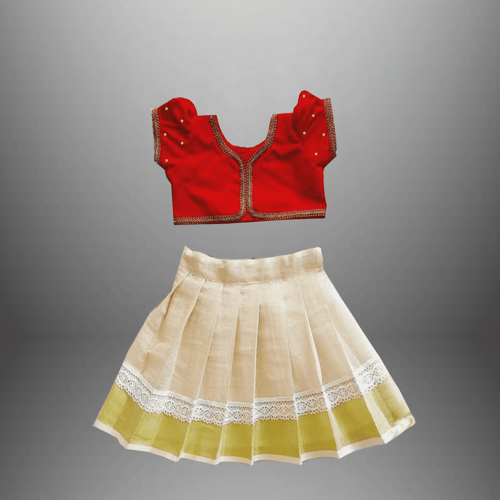 Girl's long skirt and  puff sleeve blouse for festive look-RKFCW434