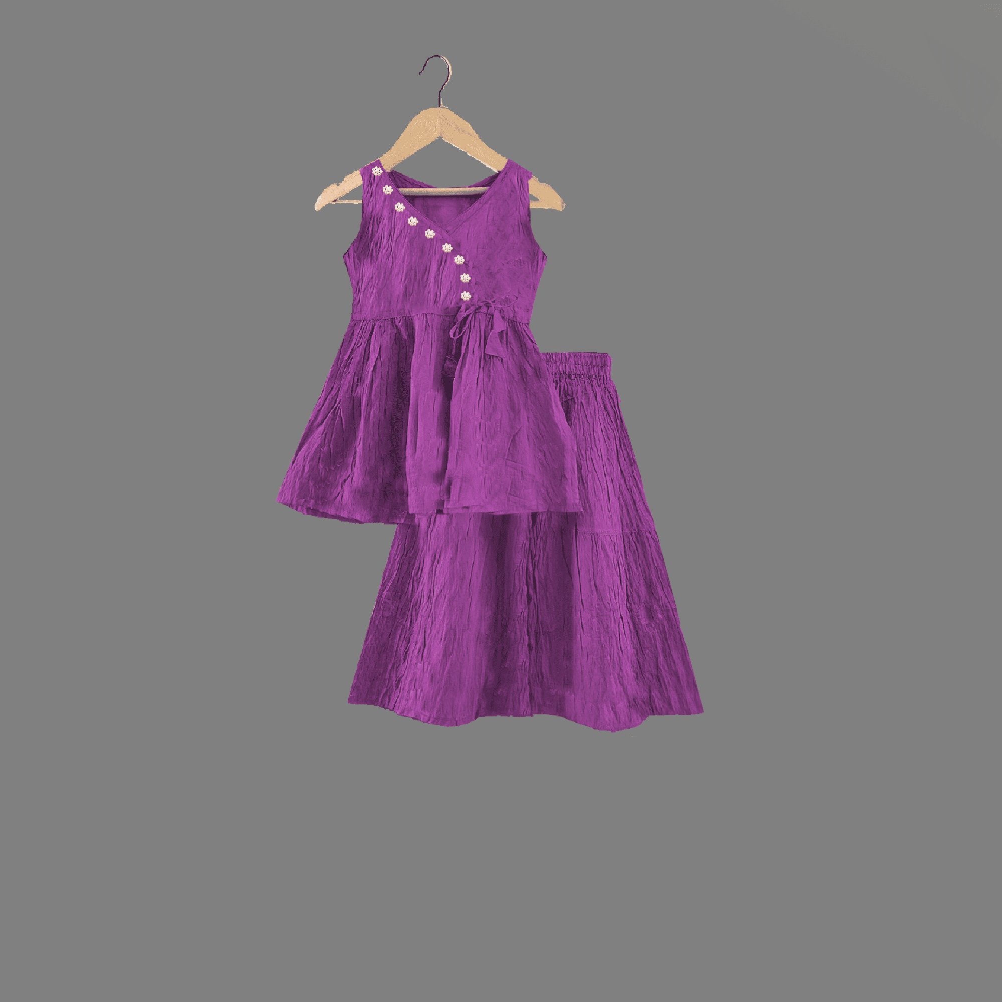 Girl's purple circular overlapped kurti with flared pallazzo-RKFCW452