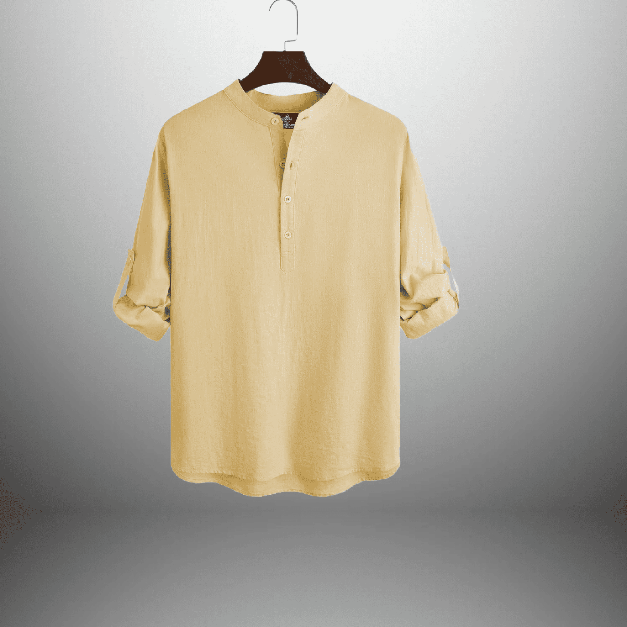 Men's light yellow full sleeve kurta style shirt-RMS004
