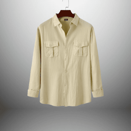 Men's light yellow linen shirt with front pockets-RMS001
