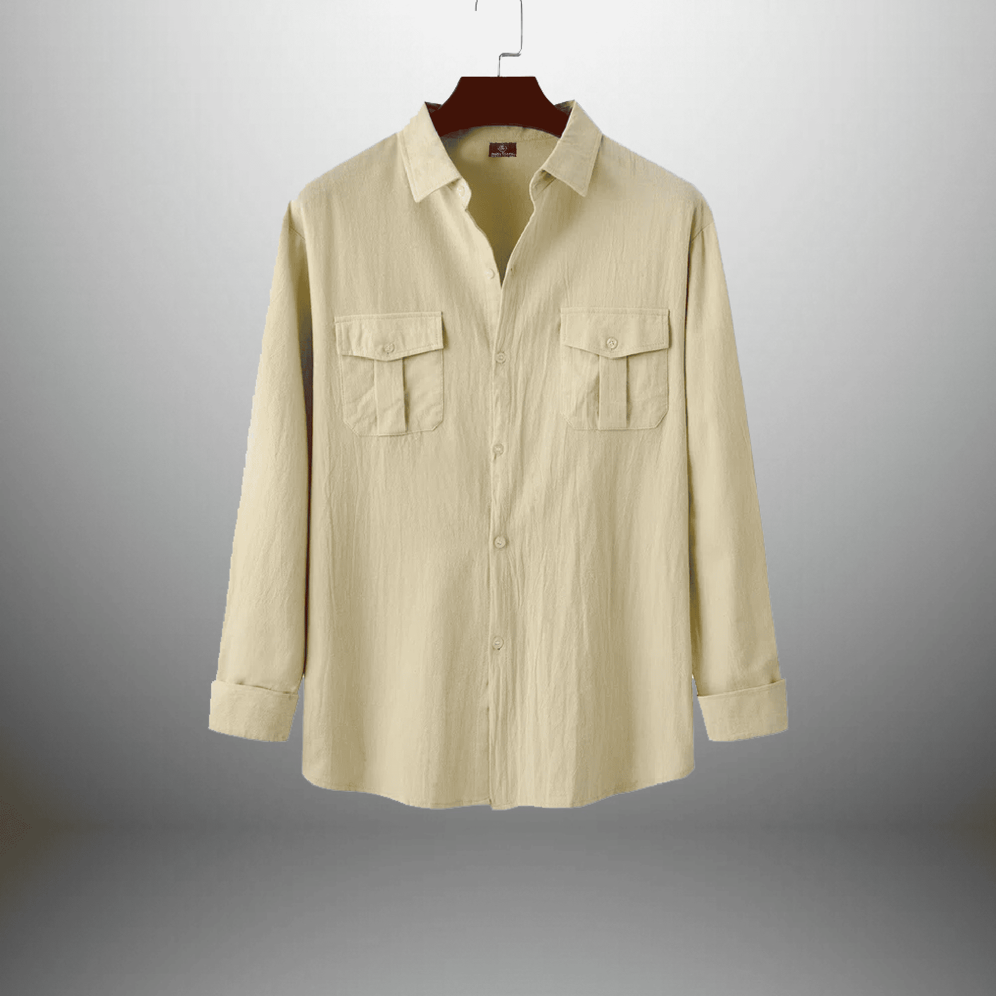 Men's light yellow linen shirt with front pockets-RMS001