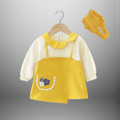 Toddler's Color blocked dress with a cute pocket with a free hairband-RKFCTT078