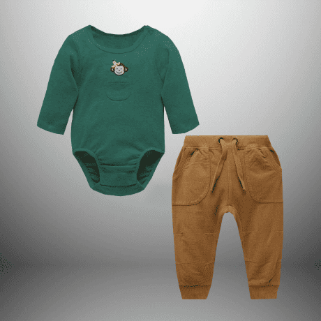 Toddler boy's teal blue sweatshirt with a tan brown pant-RKFCTT086