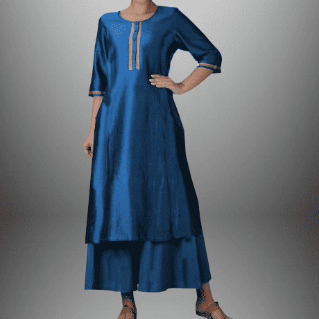 Women's Blue 3/4th sleeve kurti with flared Palazzo-RWKS026