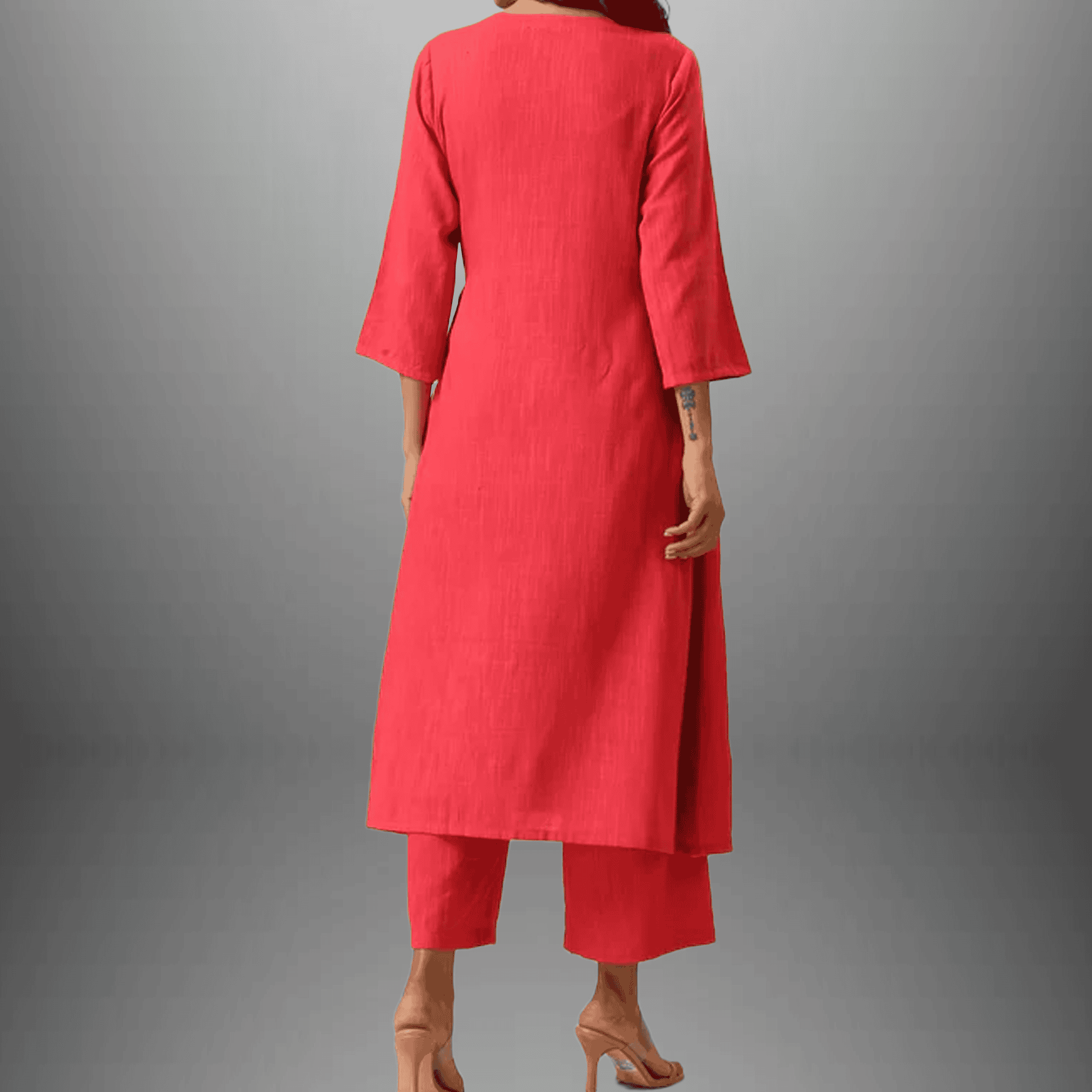 Women's overlapped kurti with floral motif with pant-RWKS020