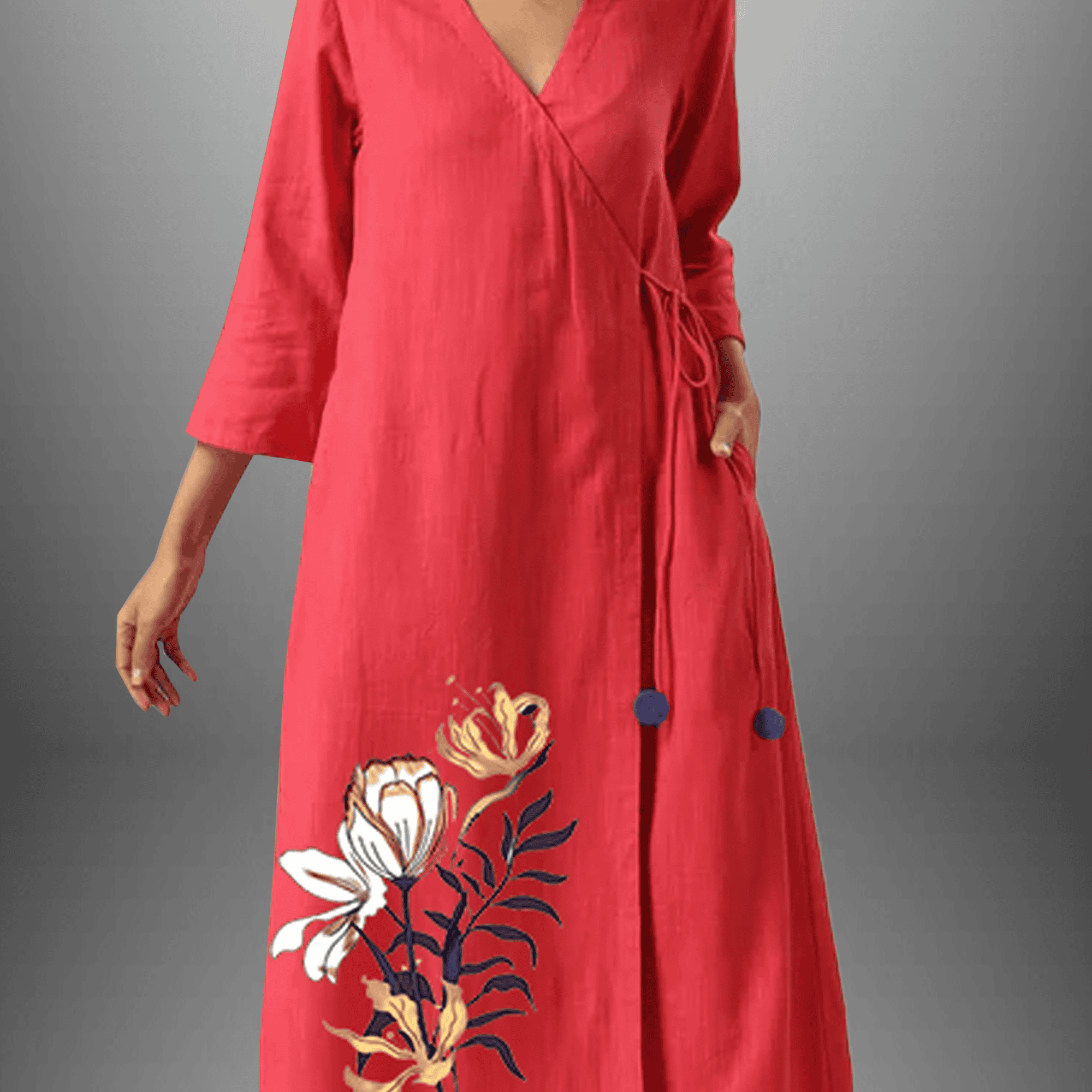 Women's overlapped kurti with floral motif with pant-RWKS020