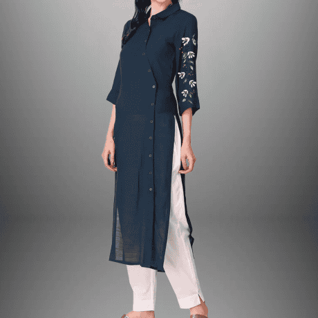 Women's shirt style kurti with white pant-RWKS021