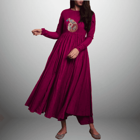 Women's full sleeve anarkali with embroidery work with a pant-RWKS022