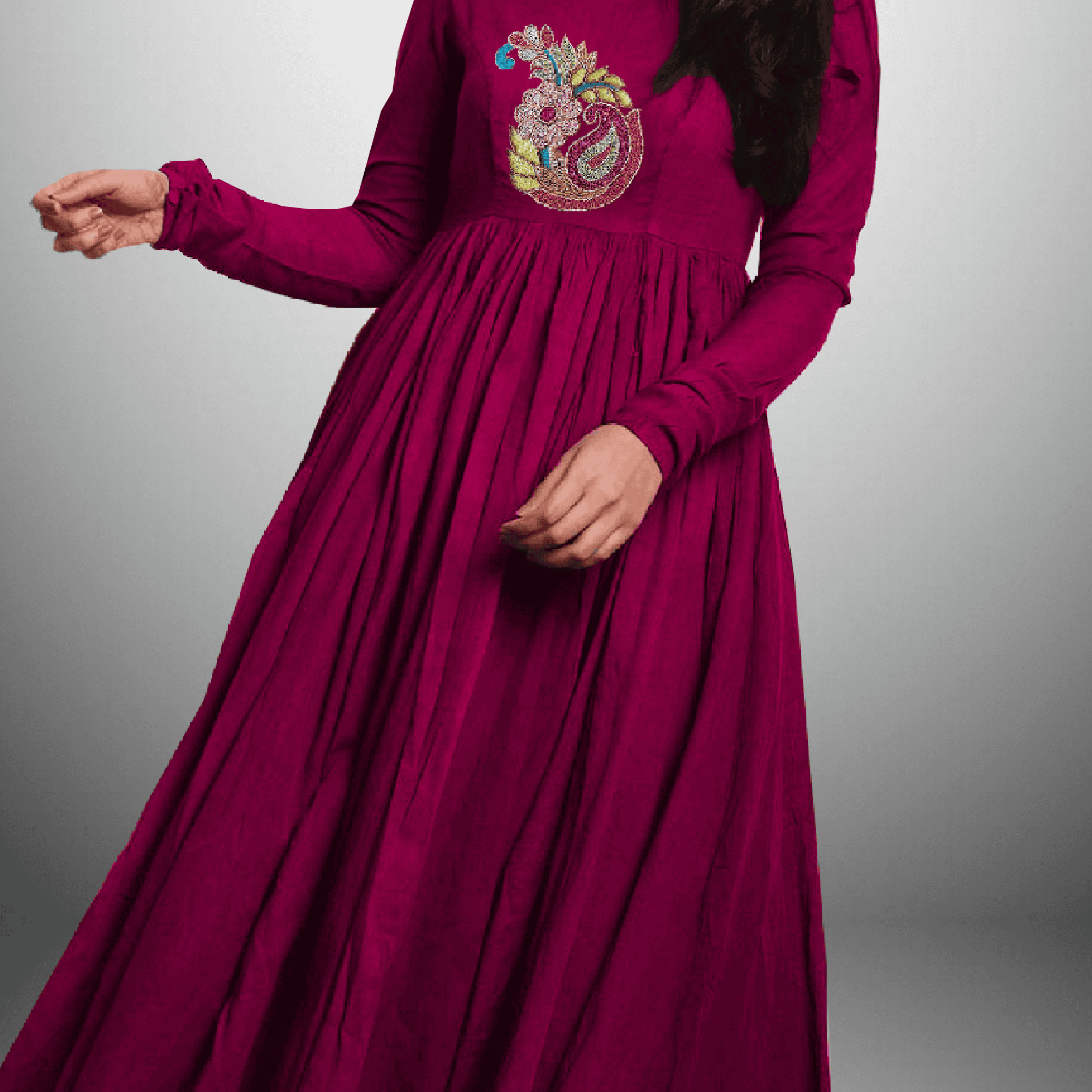 Women's full sleeve anarkali with embroidery work with a pant-RWKS022