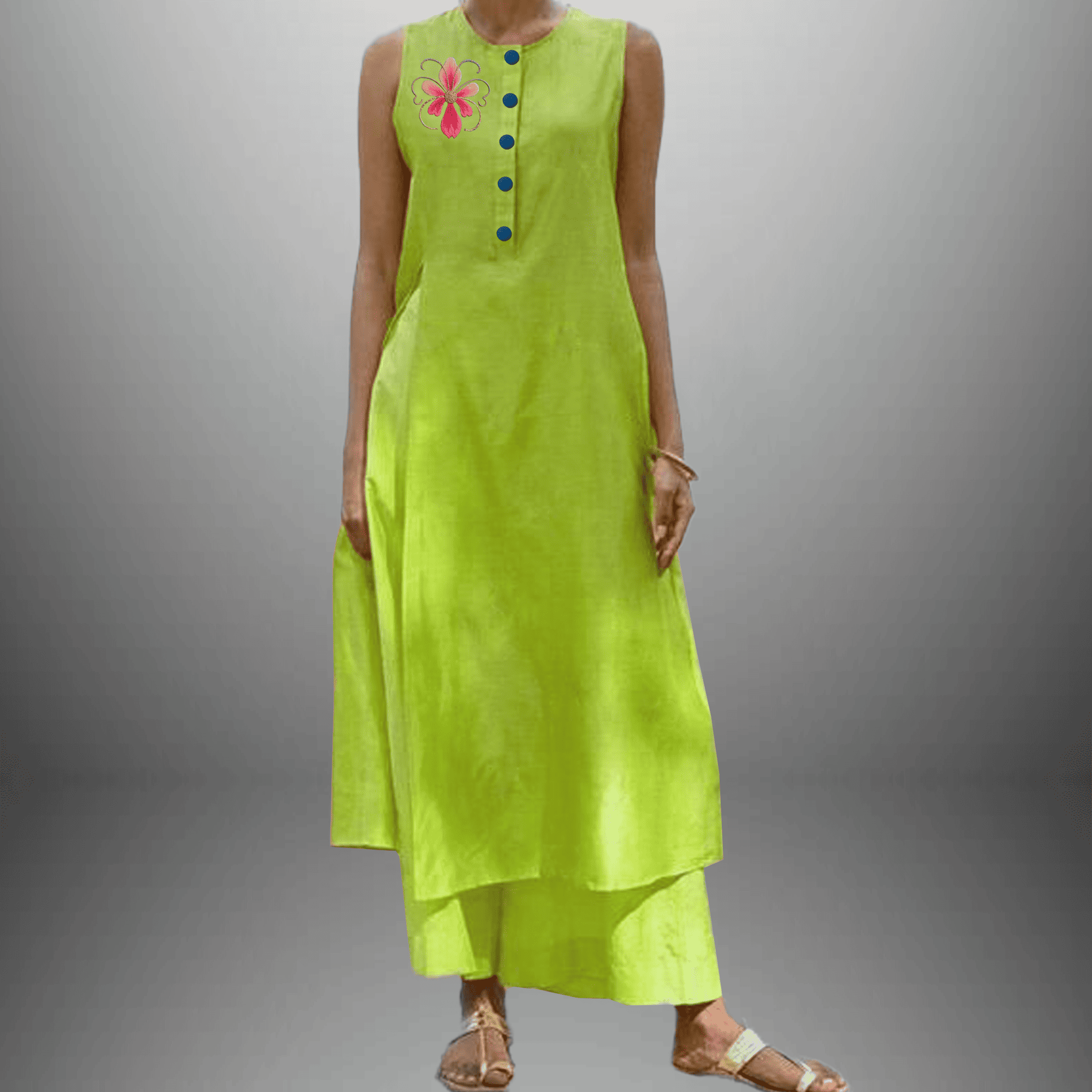 Women's Neon Green Sleeveless kurti with Palazzo-RWKS025