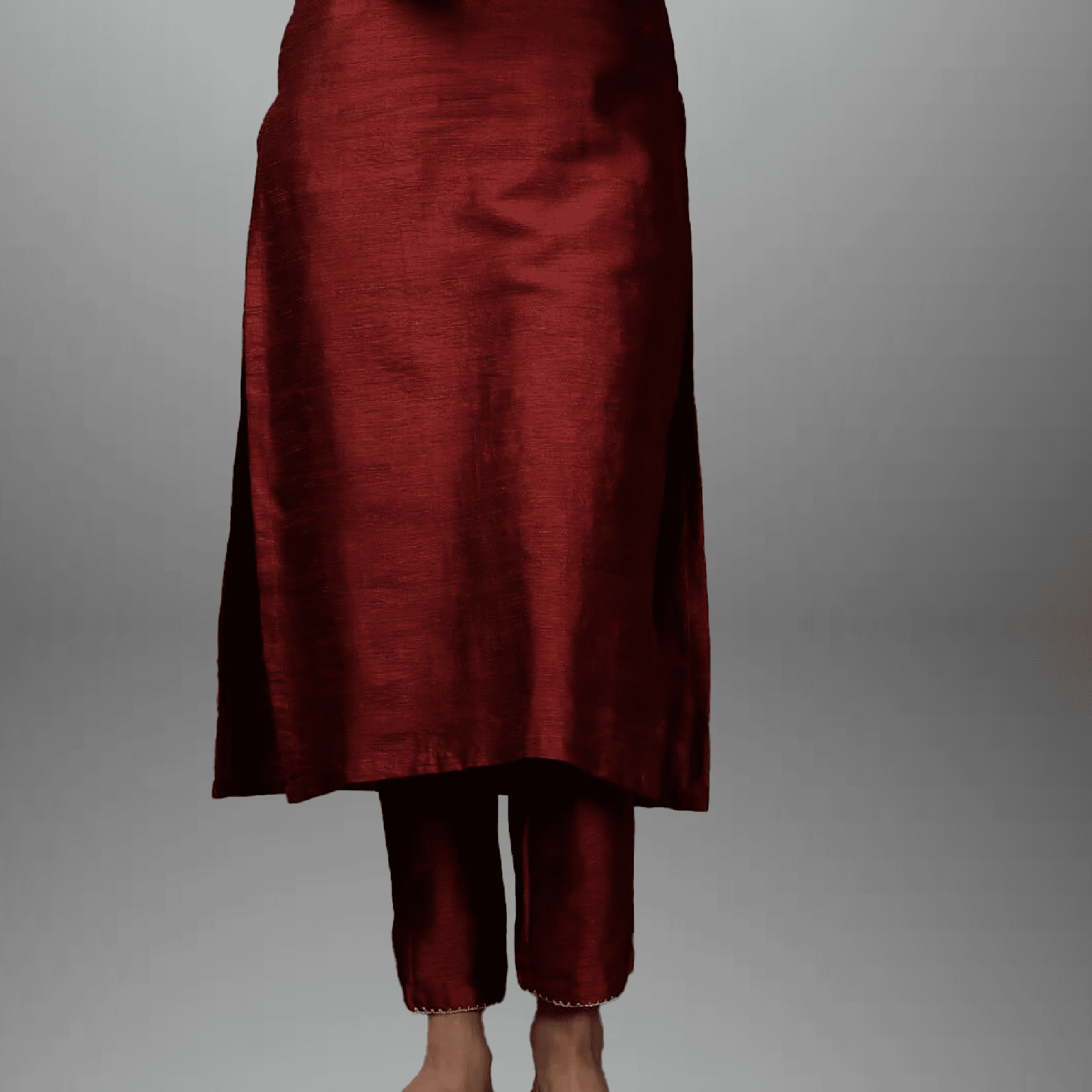 Women's red Kurti with neckline traditional embroidery and Pant-RWKS028