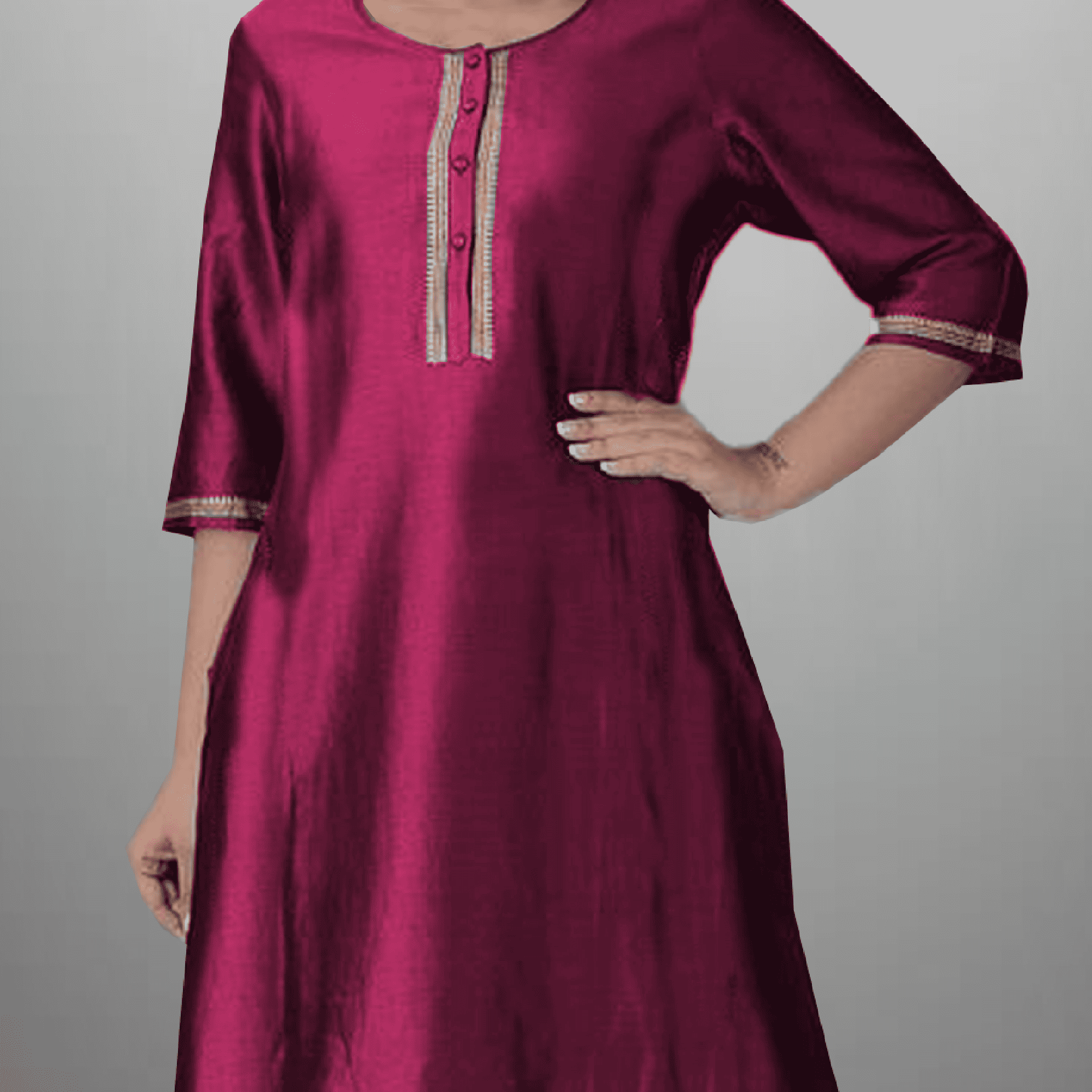 Women's Wine-Red 3/4th sleeve kurti with flared Palazzo-RWKS027