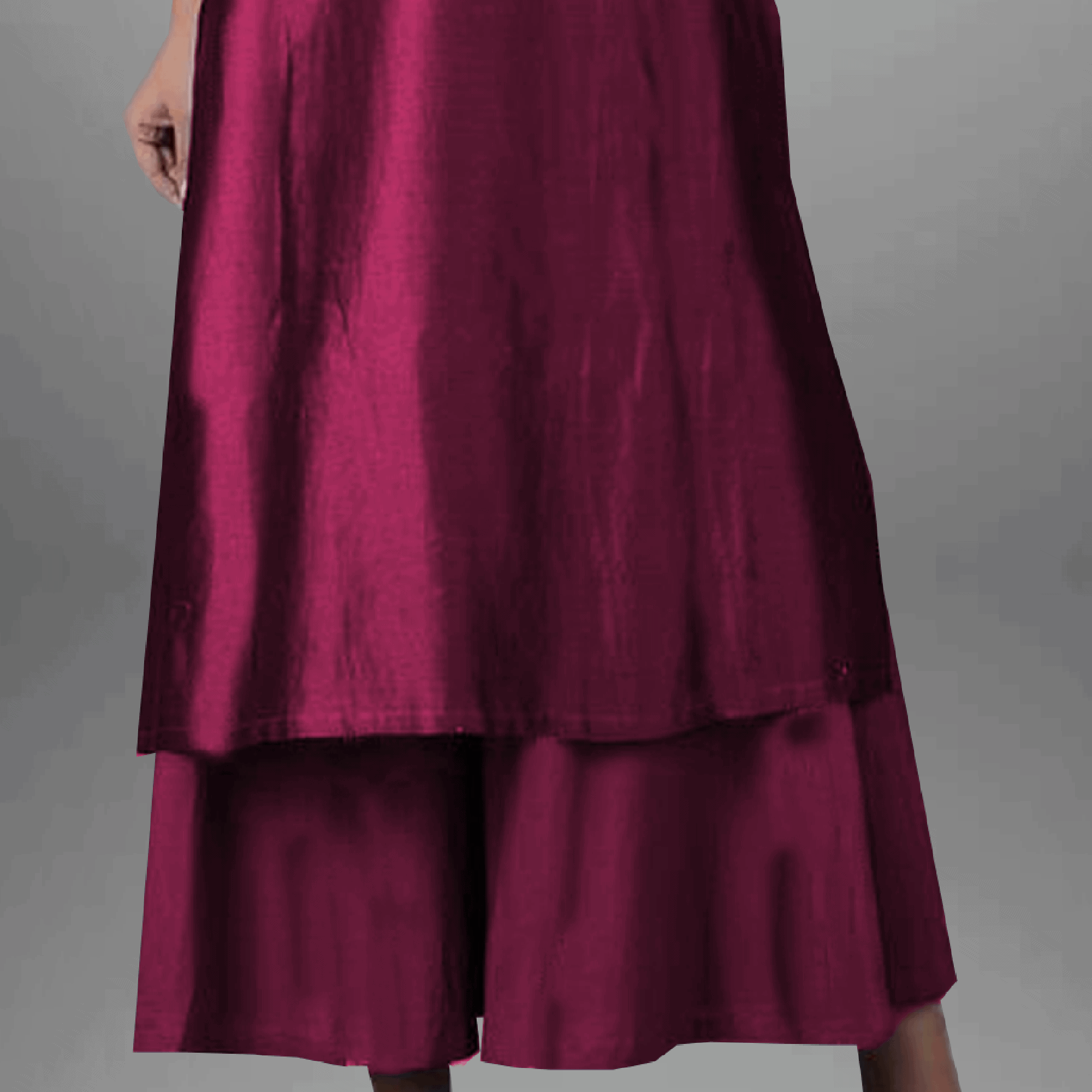 Women's Wine-Red 3/4th sleeve kurti with flared Palazzo-RWKS027