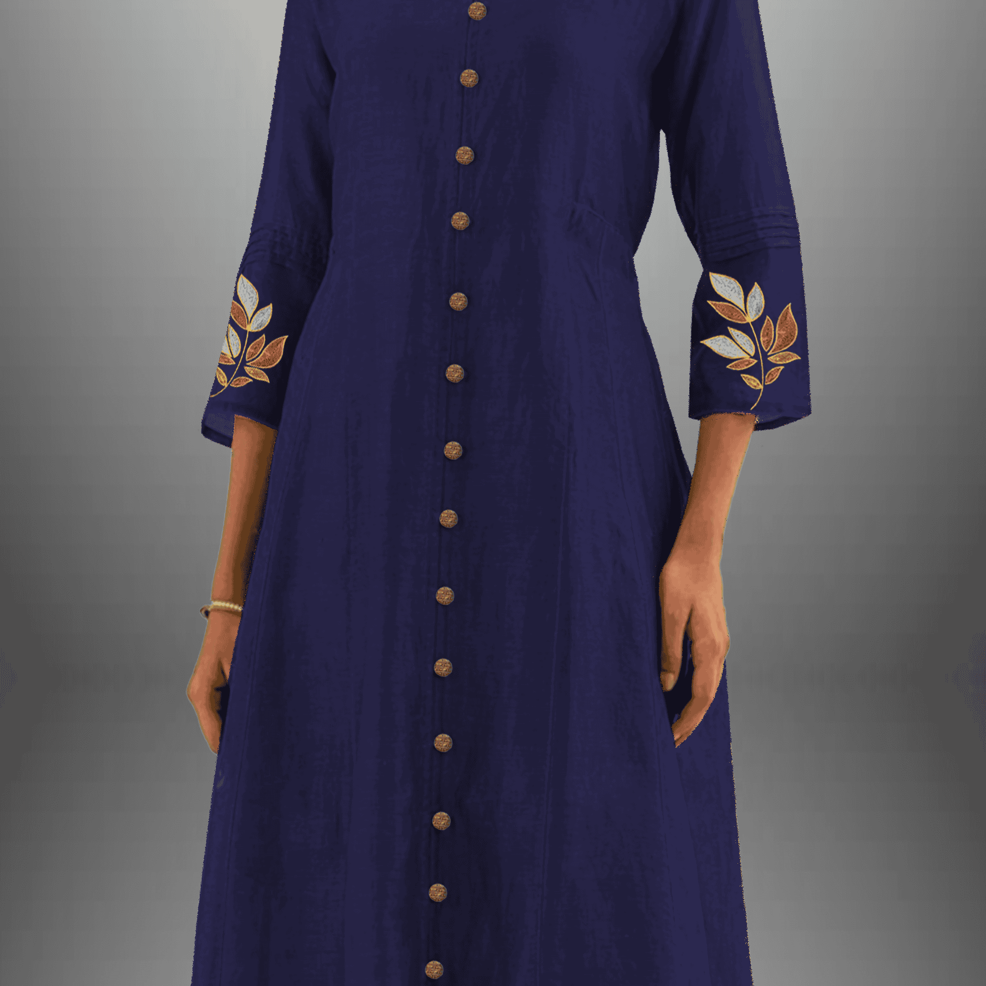 Women's  Cotton silk Blue kurti set with  embroidery on sleeve-RWKS015