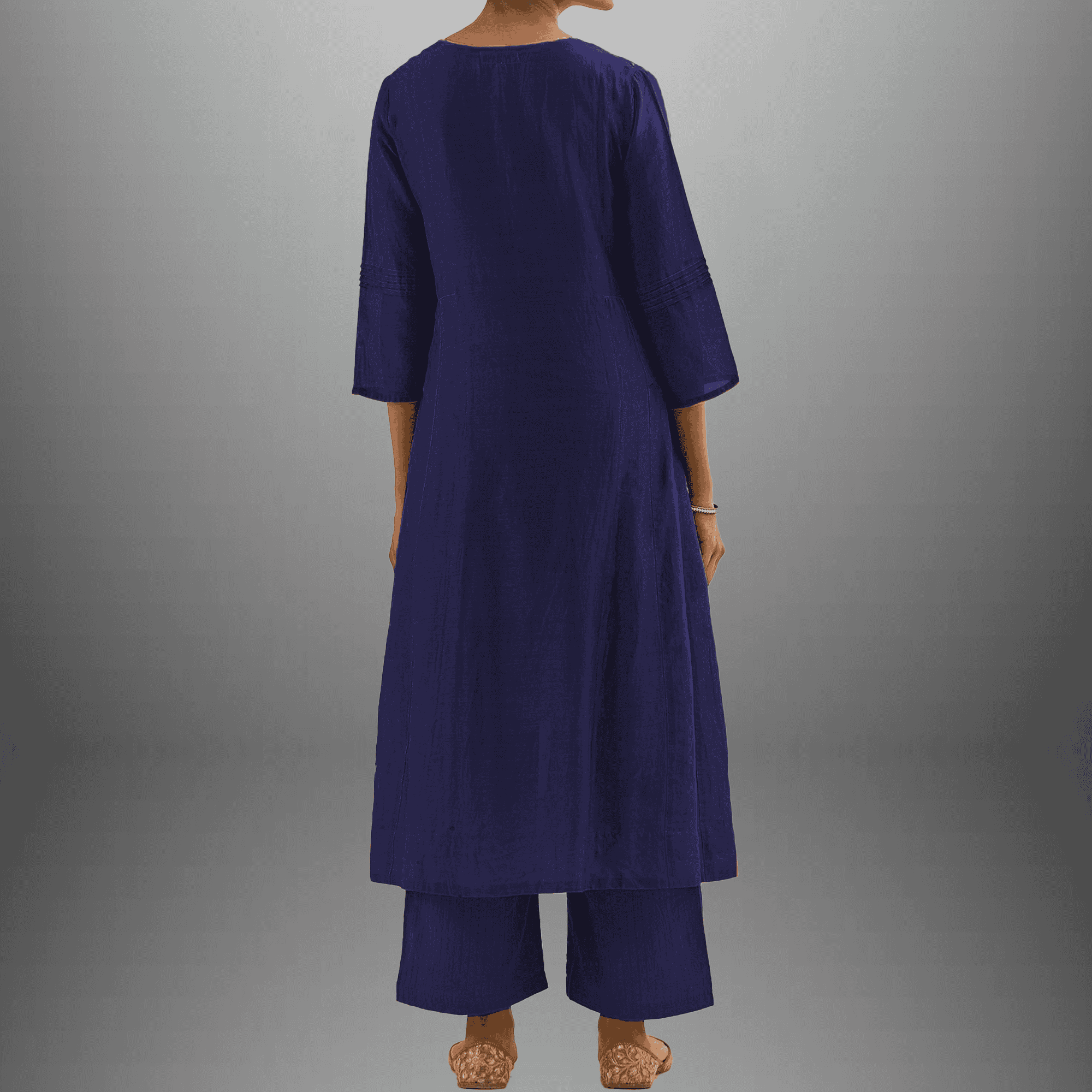 Women's  Cotton silk Blue kurti set with  embroidery on sleeve-RWKS015