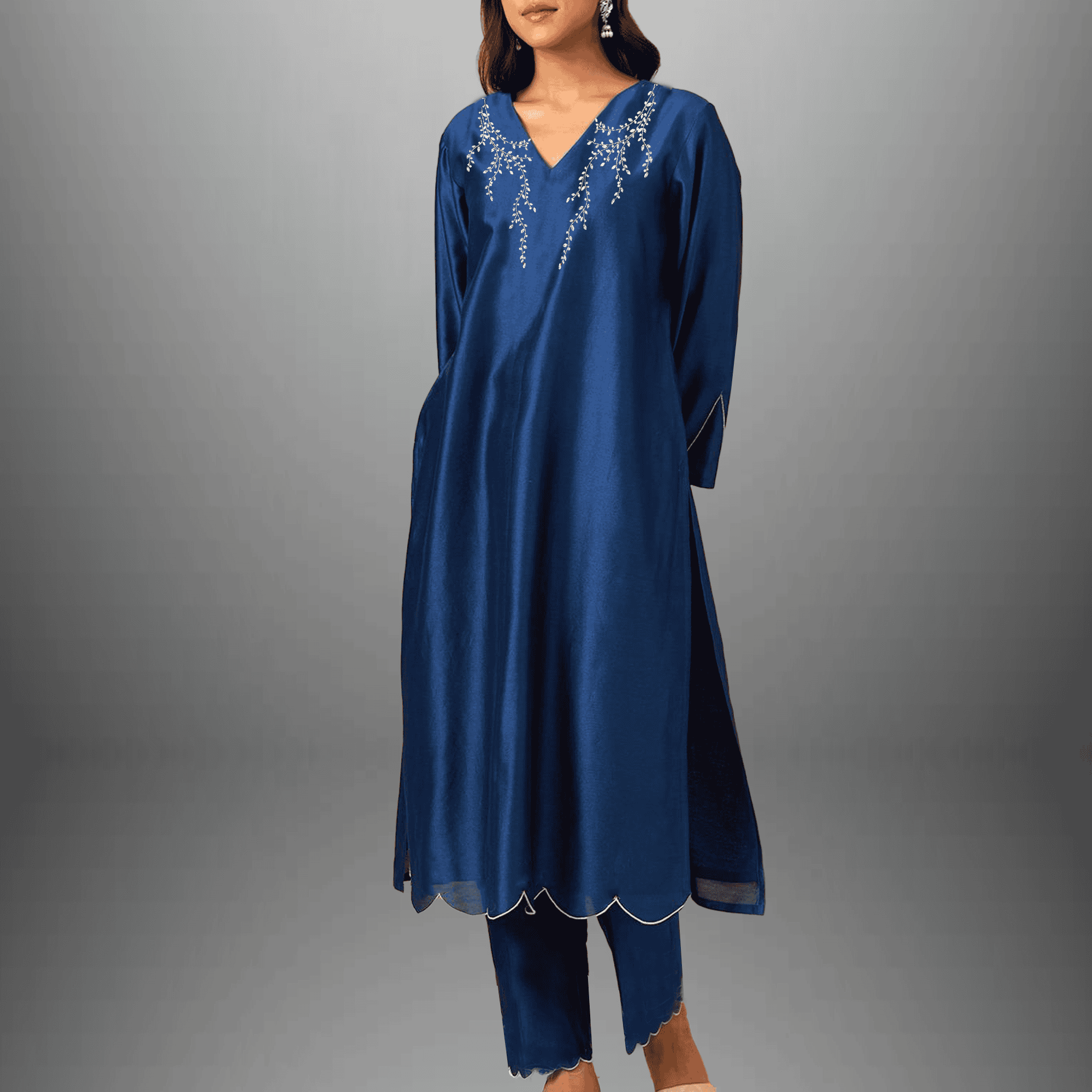 Women's Blue Side embroidered kurti set for women-RWKS016