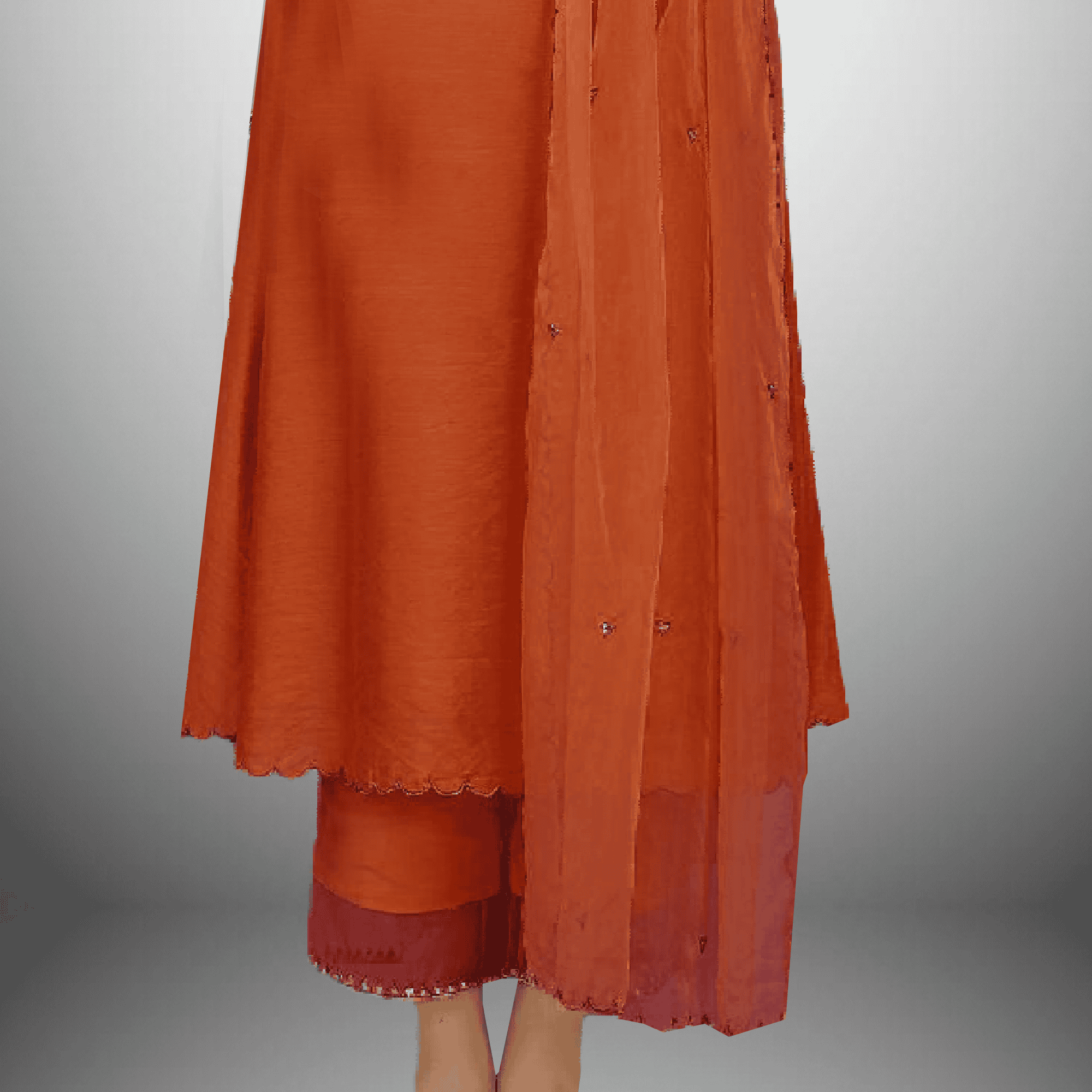 Women's Organza 3/4th sleeve Orange kurti set with embroidery work on it-RWKS003