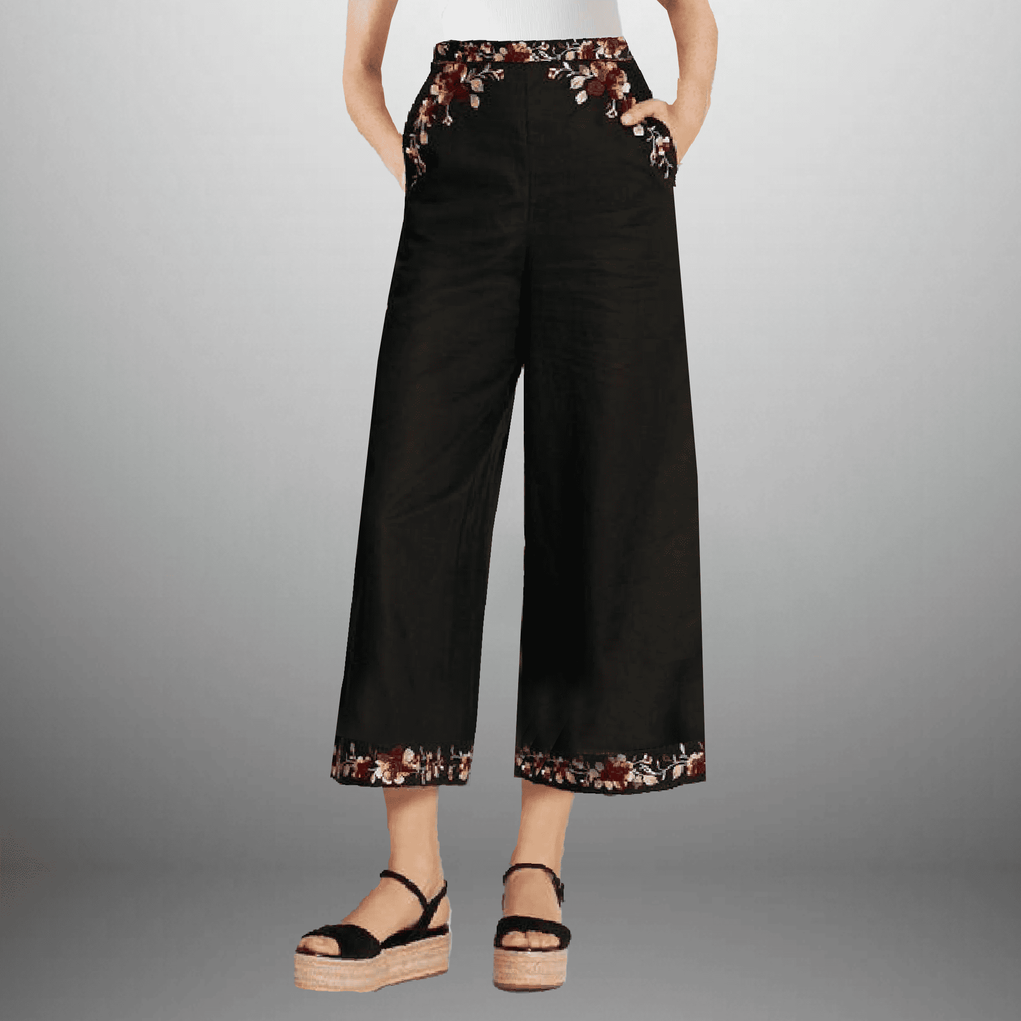 Women's black embroidered pant-RCP032
