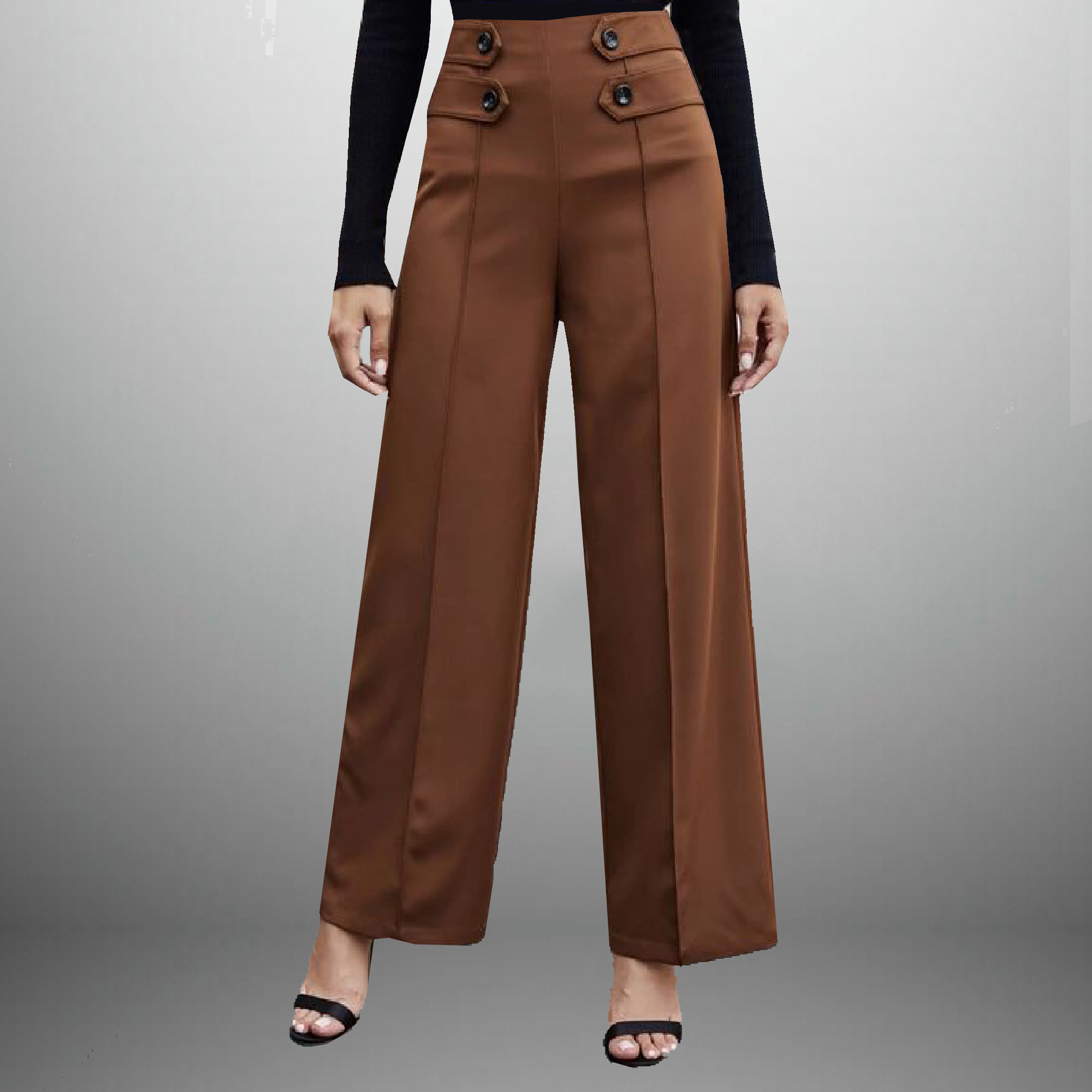 Women's tan Brown Semi formal trouser with buttons-RCP029