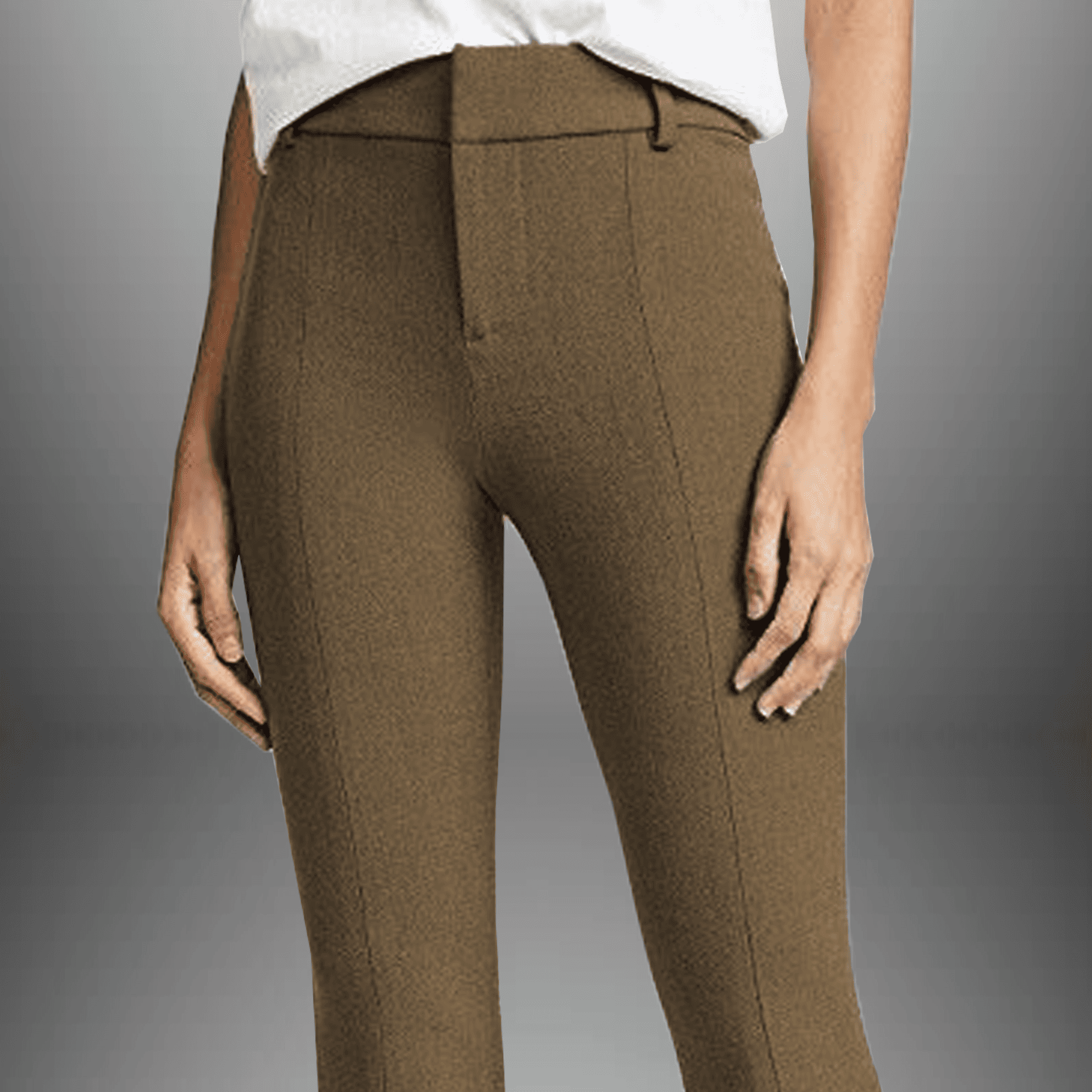 Women's front cut tan brown stretchable casual pants-RCP027