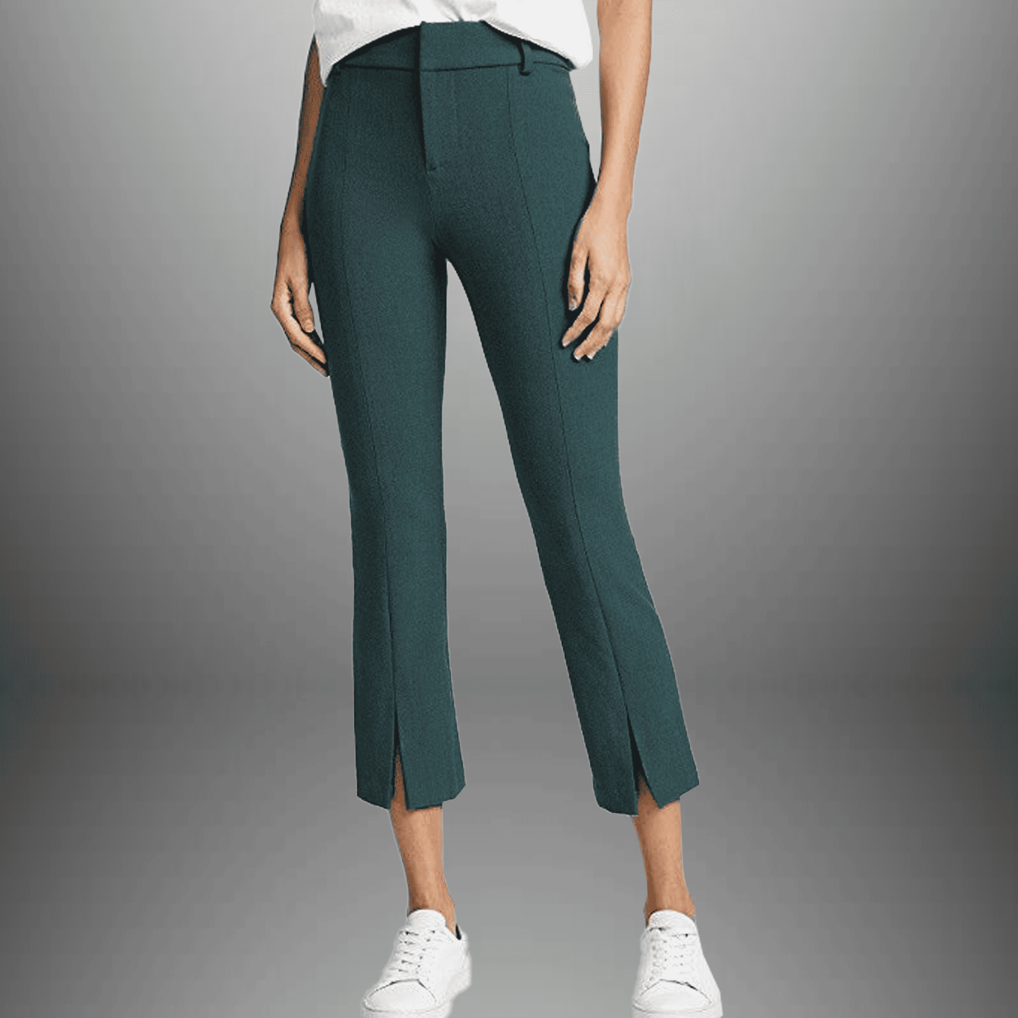 Women's front cut teal blue stretchable casual pants-RCP026