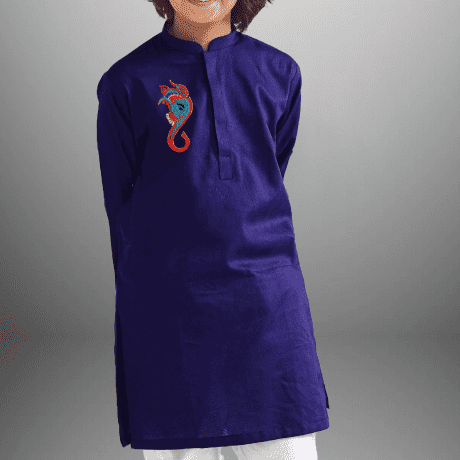 Boy's Blue kurta with Ganesha motif-RKFCW460