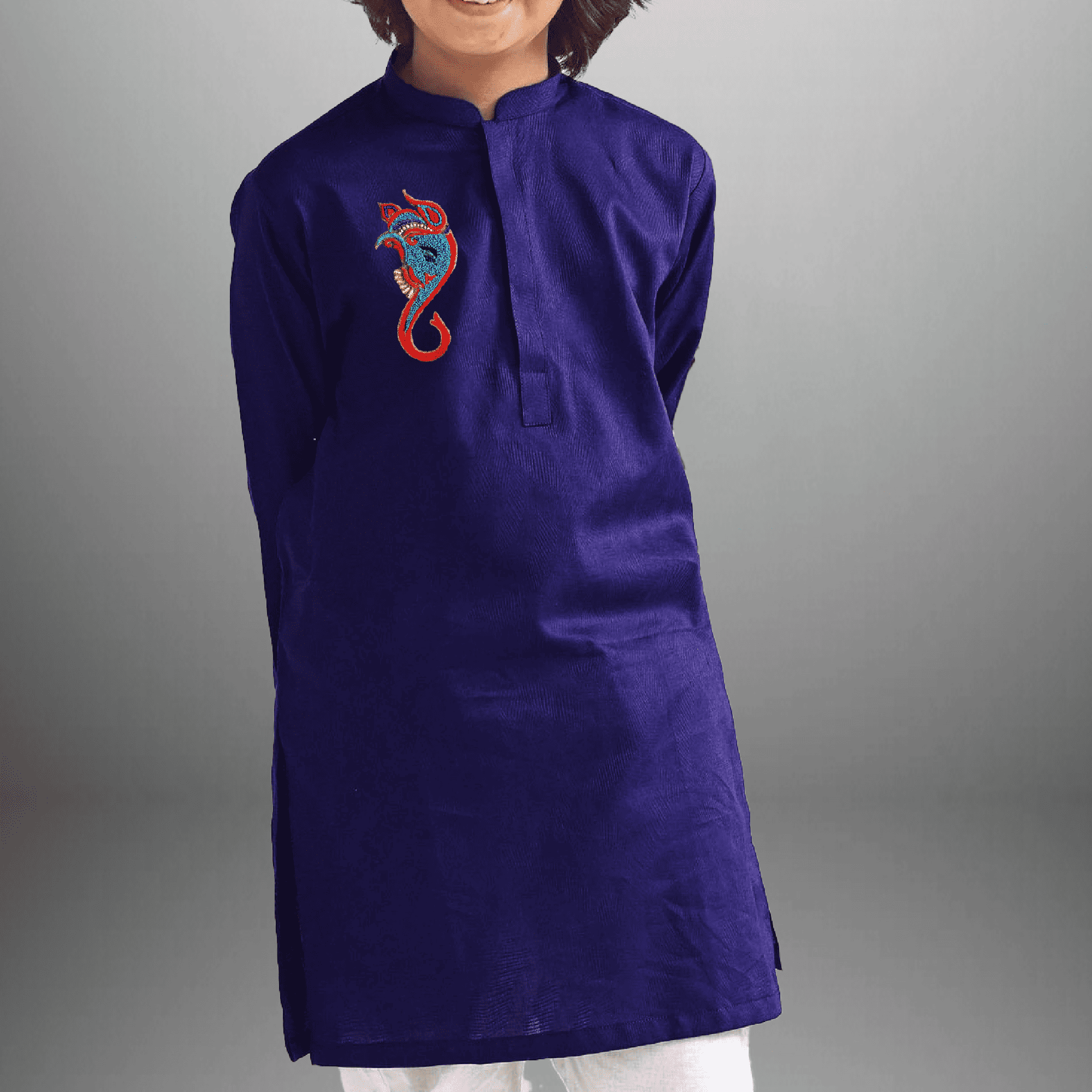 Boy's Blue kurta with Ganesha motif-RKFCW460
