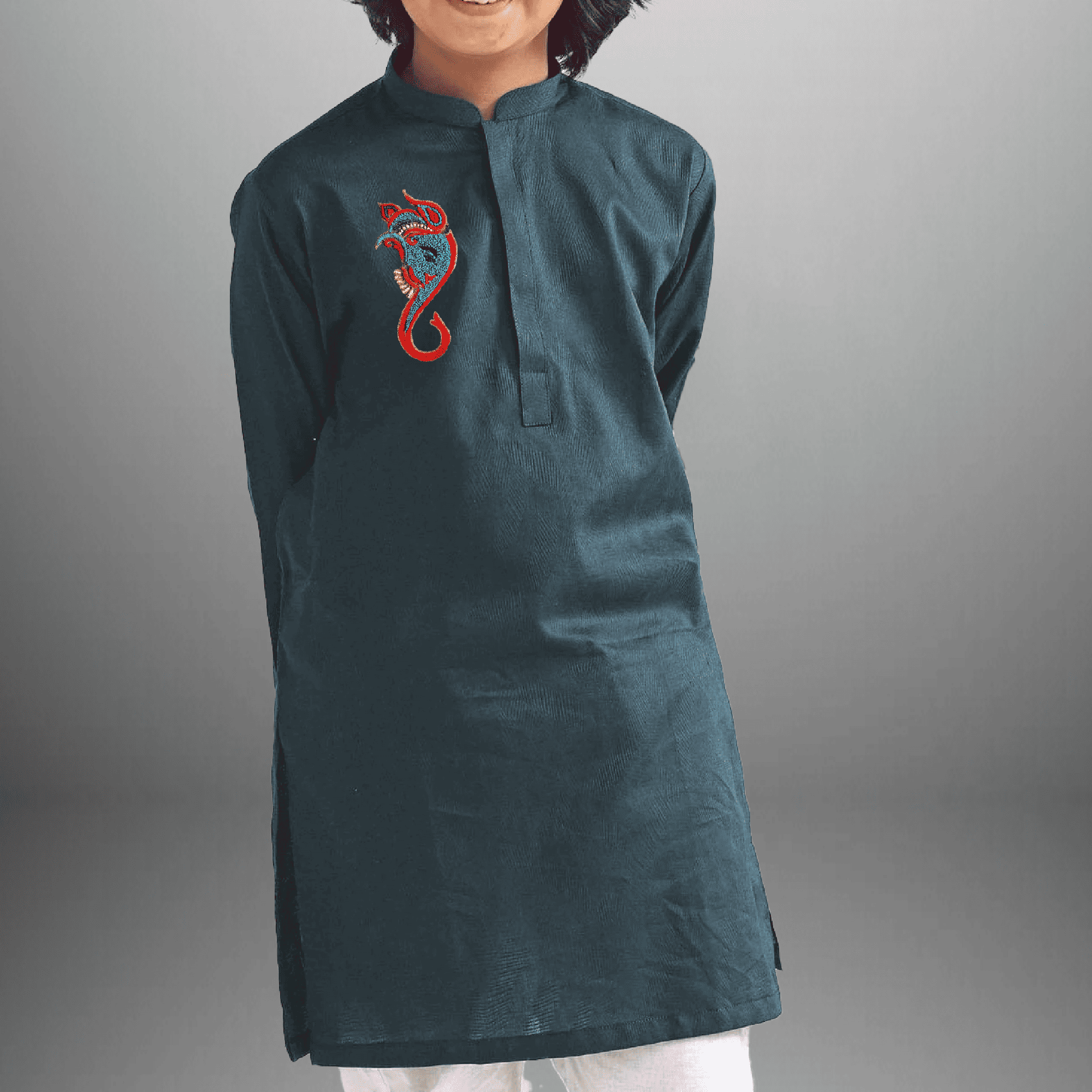 Boy's Pine kurta with Ganesha motif-RKFCW461